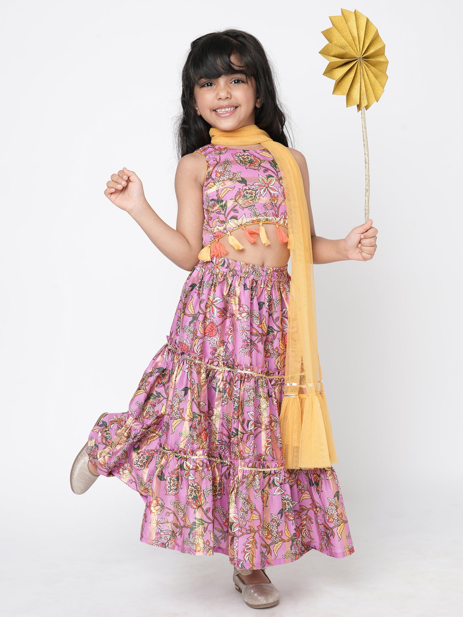 Golden Weaves Girls Purple Lehanga Choli Set
