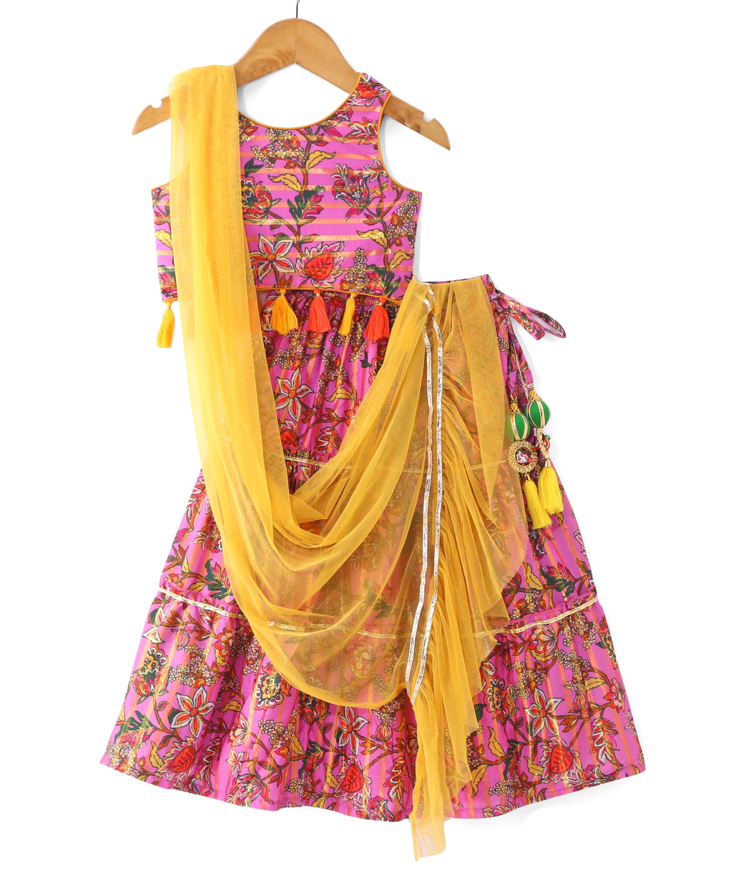 Golden Weaves Girls Purple Lehanga Choli Set