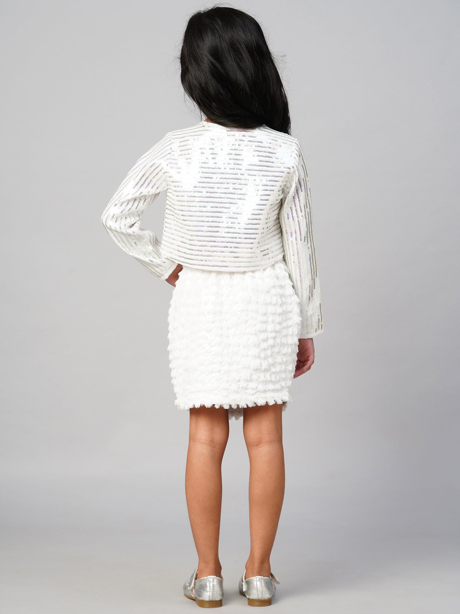 Razzle dazzle Party White Jacket for Girls