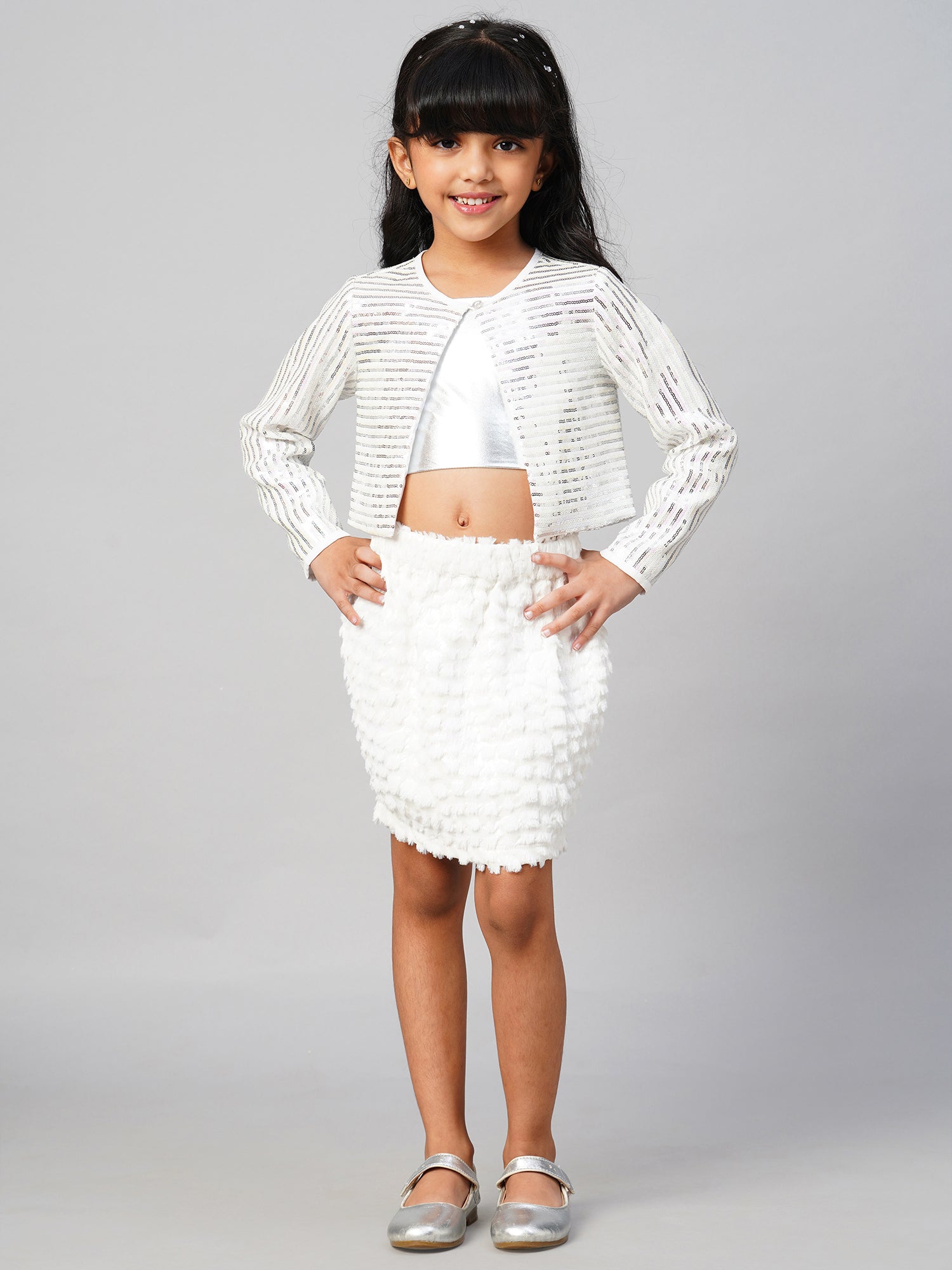 Razzle dazzle Party White Jacket for Girls