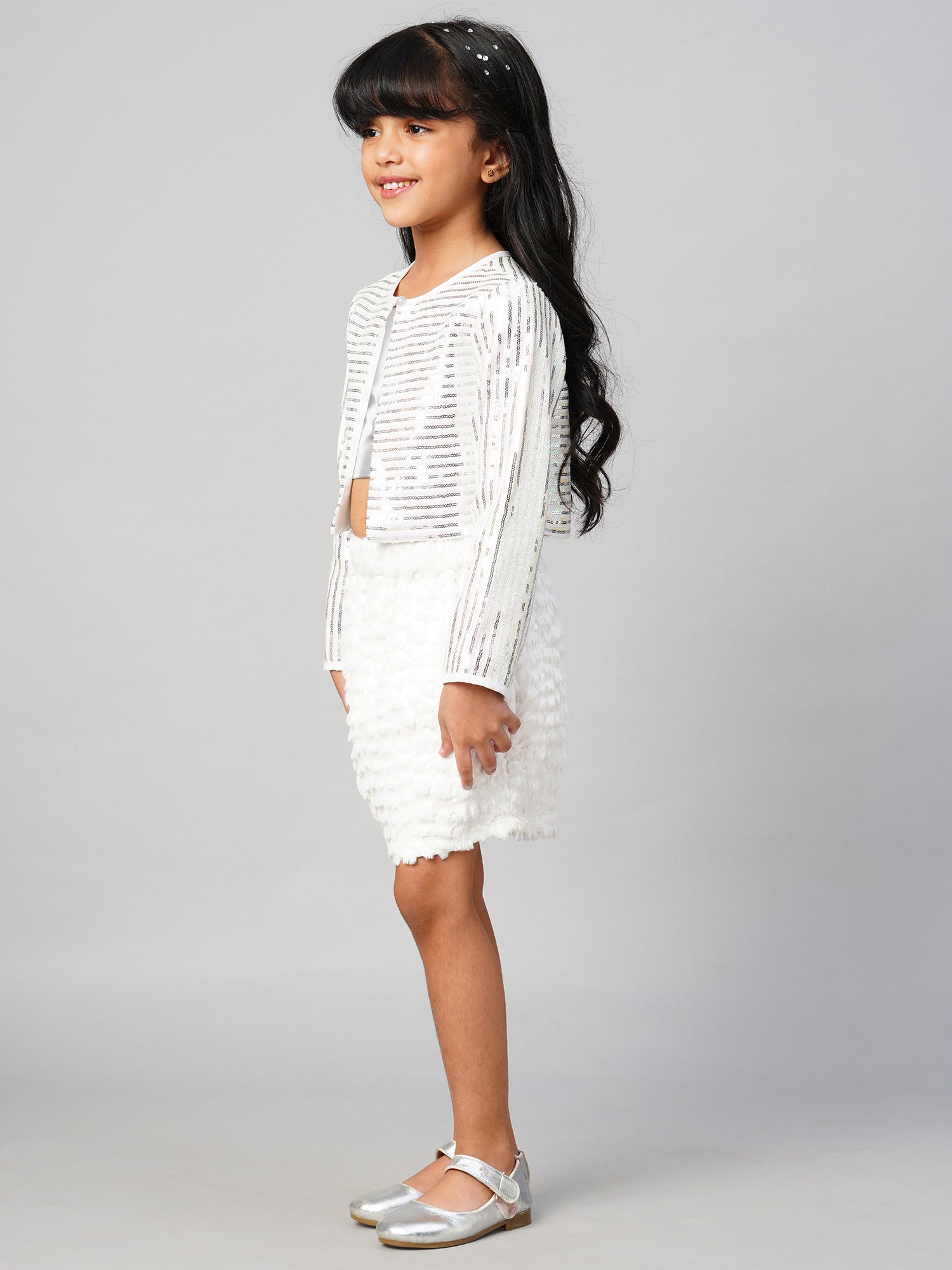 Razzle dazzle Party White Jacket for Girls