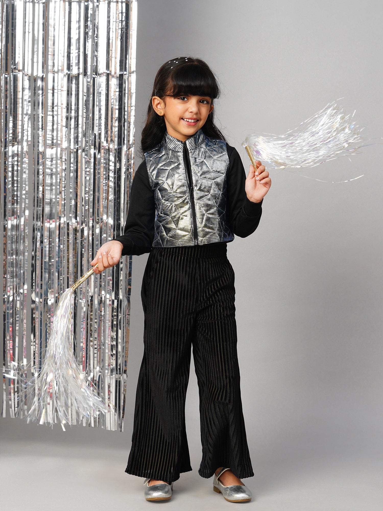 Glam Up Party Grey Shimmer Jacket For Girls