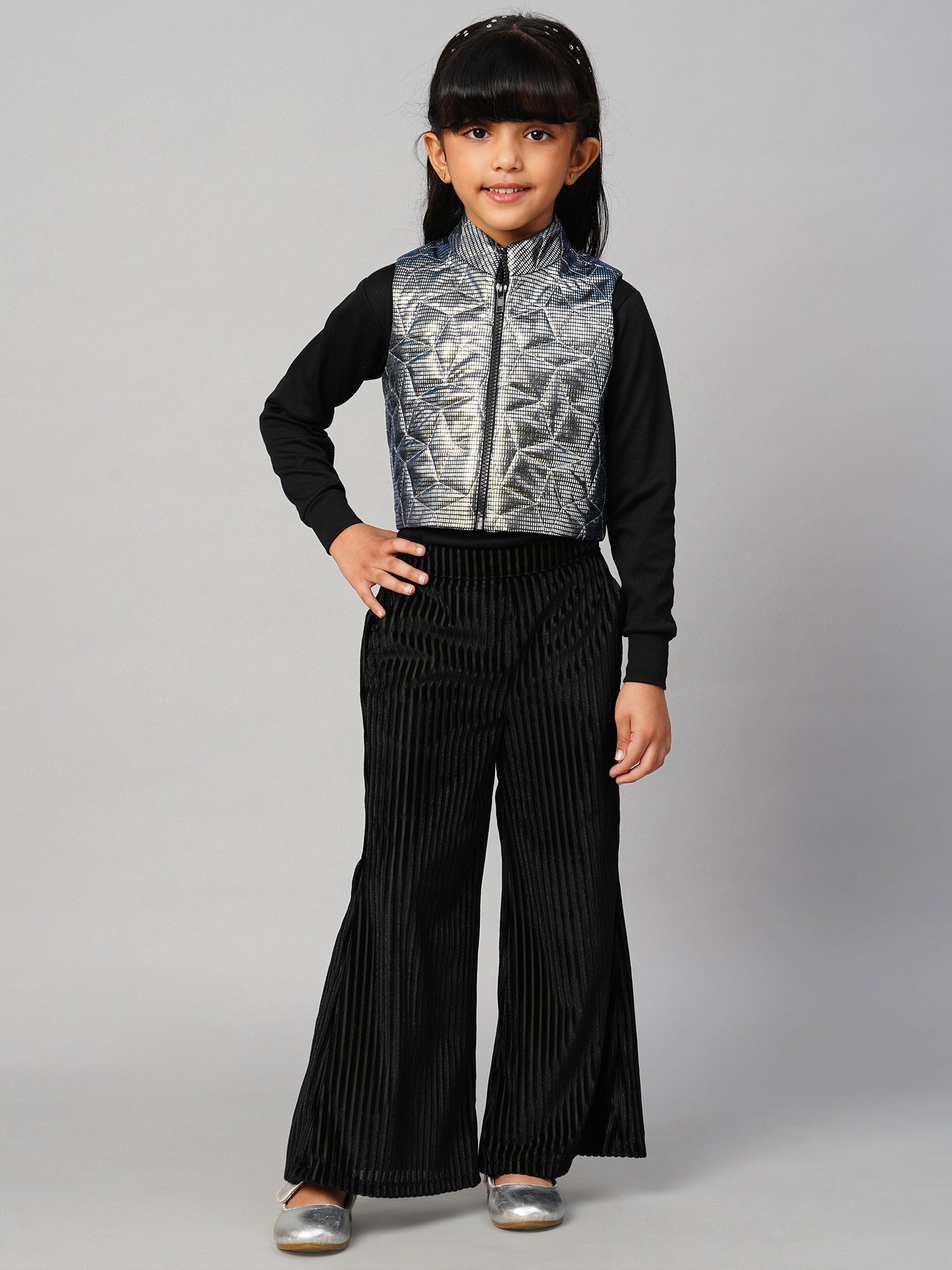 Glam Up Party Grey Shimmer Jacket For Girls