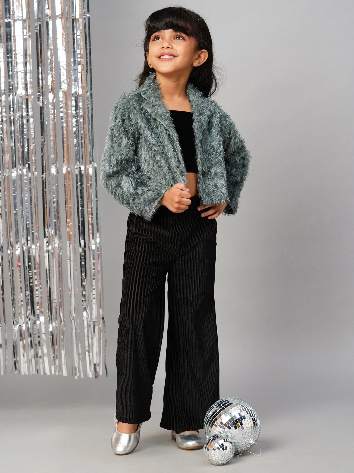 Glam Up Girls Party Fur Jacket With Palazzo Pant