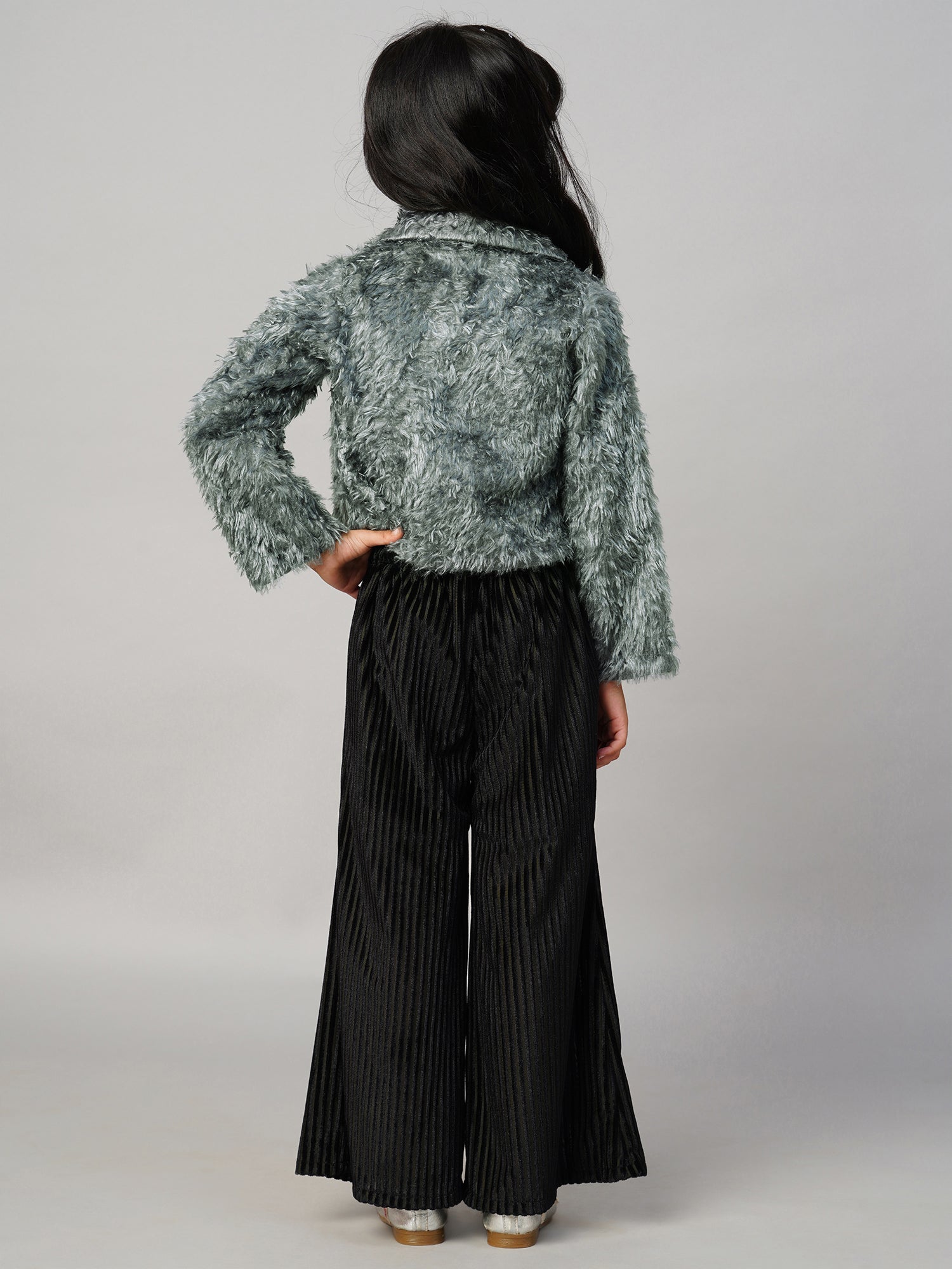 Glam Up Girls Party Fur Jacket With Palazzo Pant
