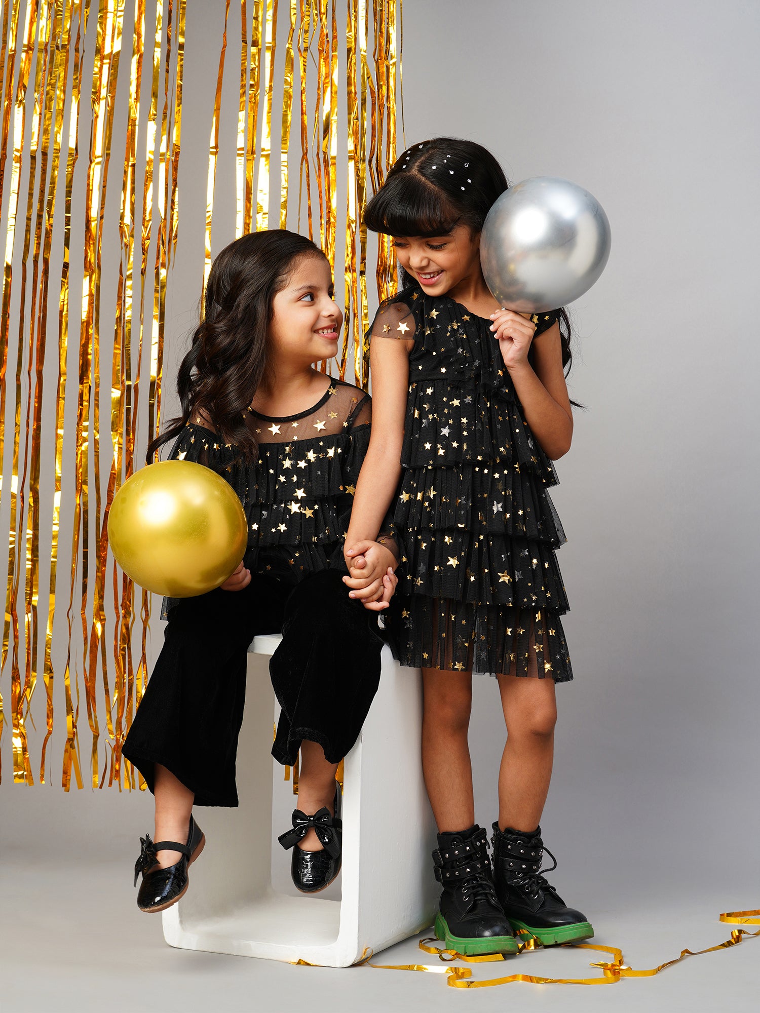 Glam Up Girls Shimmer Black Party Top with Pant set for Girls