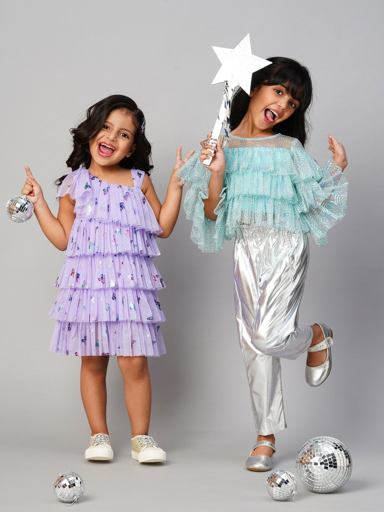 Glam Up Girls Shimmer Blue Party Top with Pant set for Girls