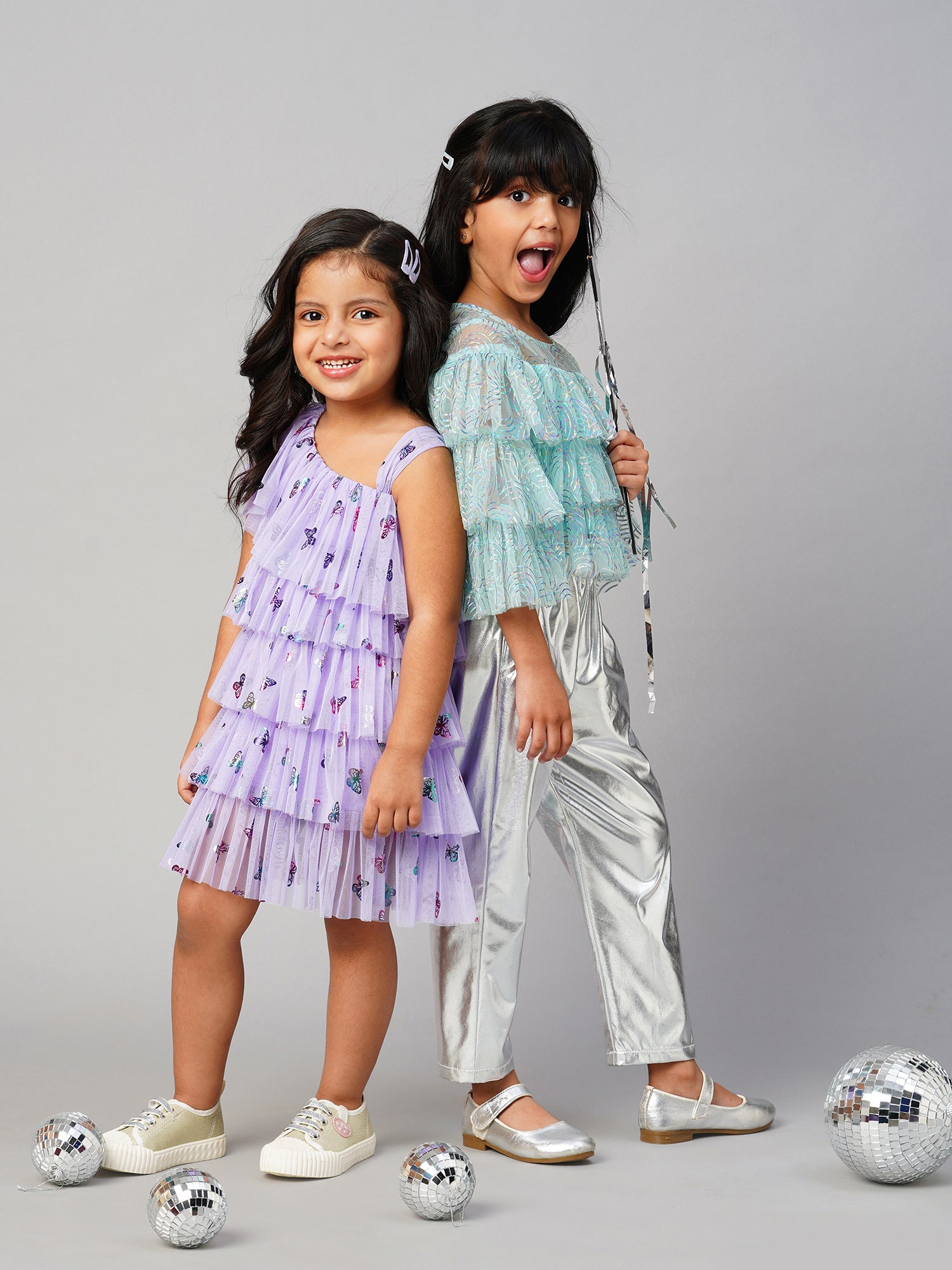 Glam Up Girls Shimmer Blue Party Top with Pant set for Girls