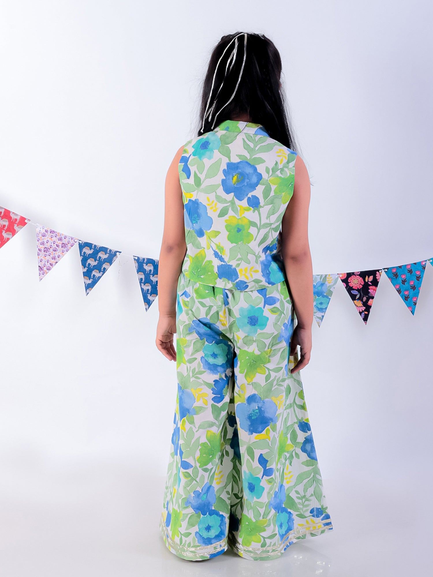 Jaipur Girls Green Cotton Top with Pant Co-ordinate Ethnic Set