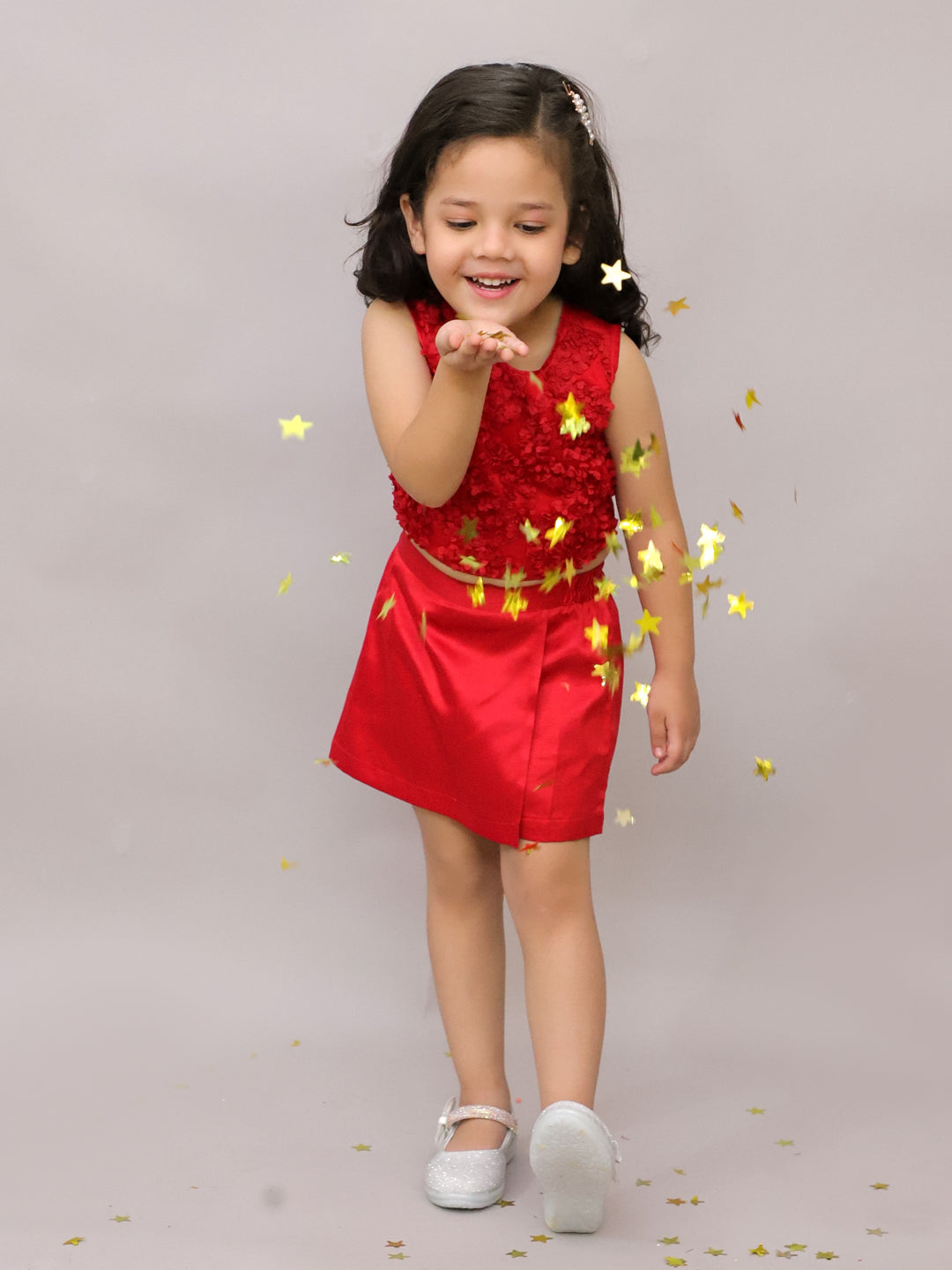 Party Red Top with Shorts for Girls