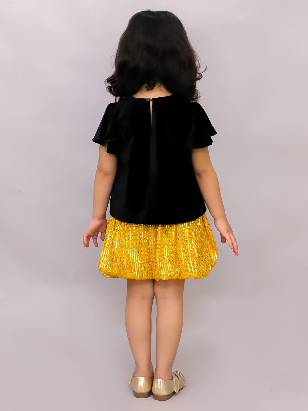 Party Black Top with Golden Shorts for Girls