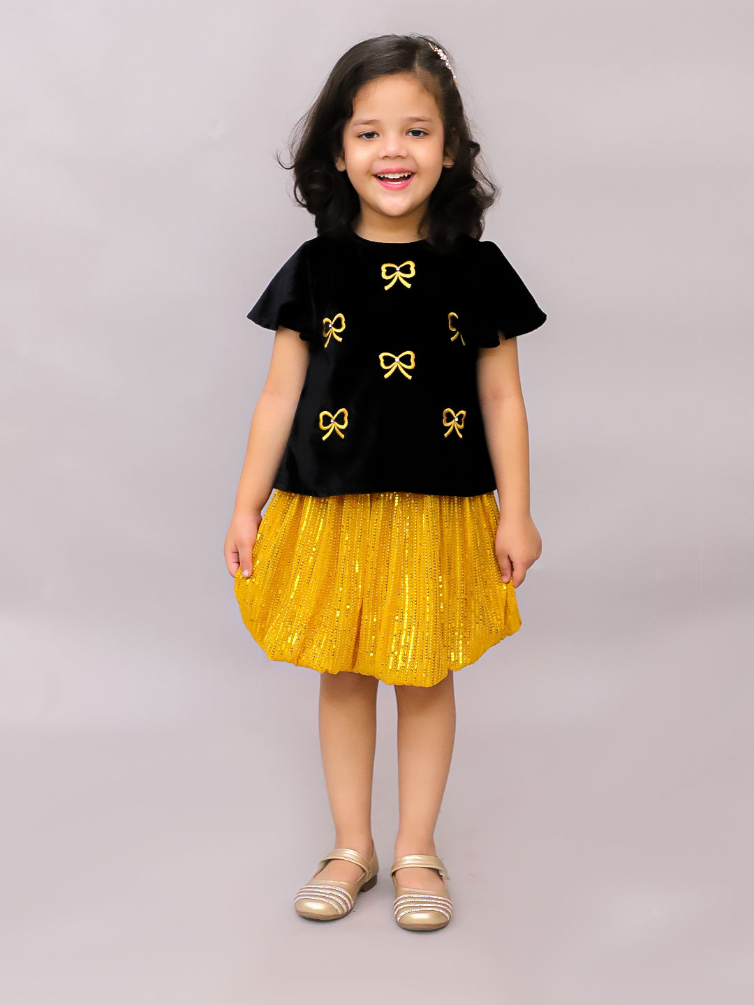 Party Black Top with Golden Shorts for Girls
