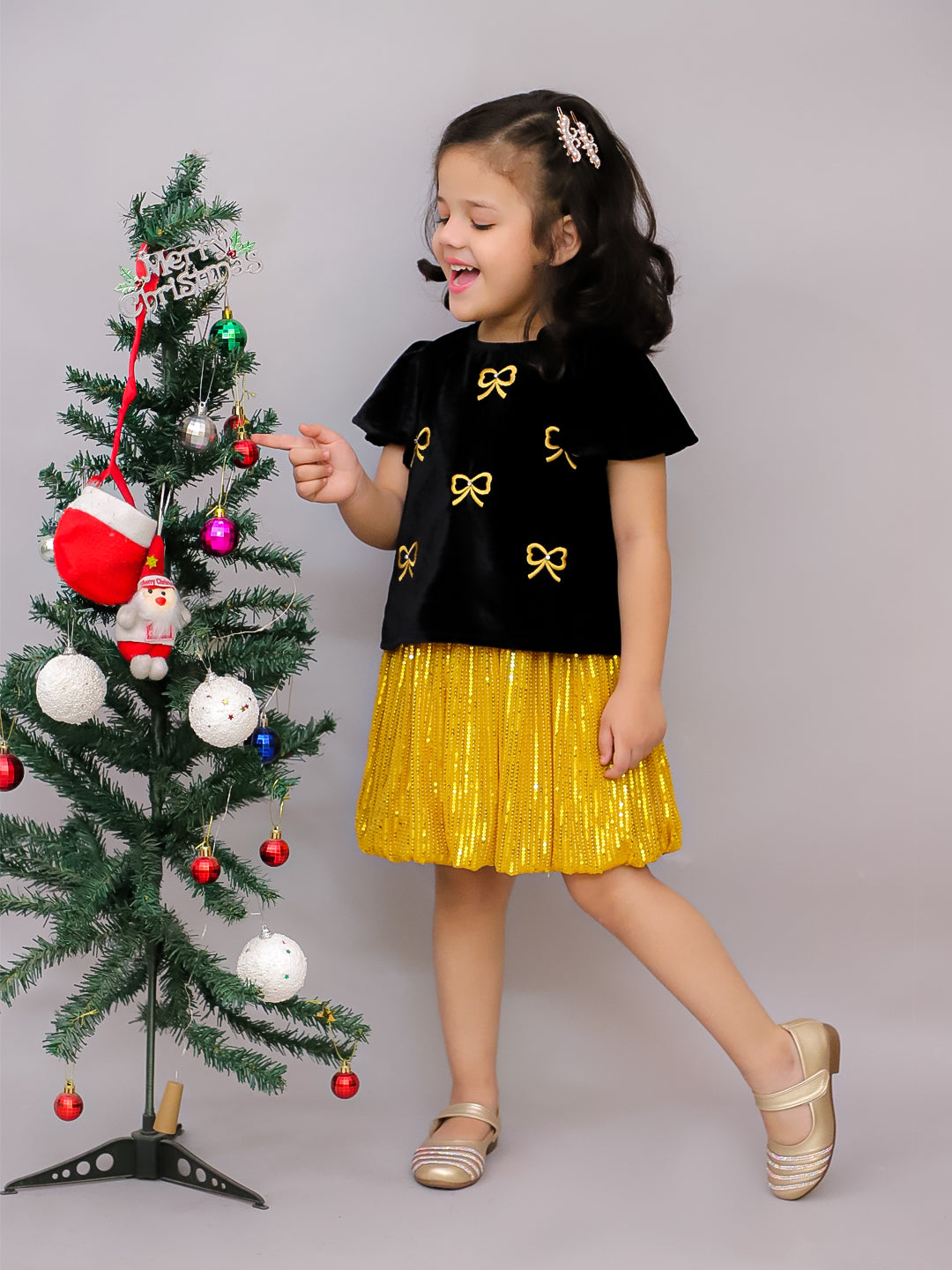 Party Black Top with Golden Shorts for Girls