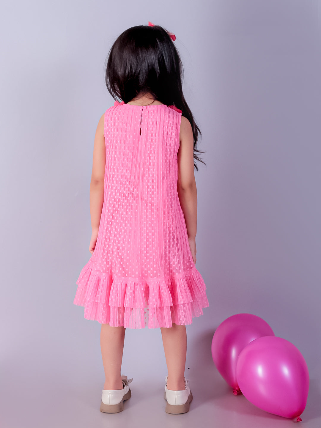 Glam Up Girls Pink Party Dobby Net Dress