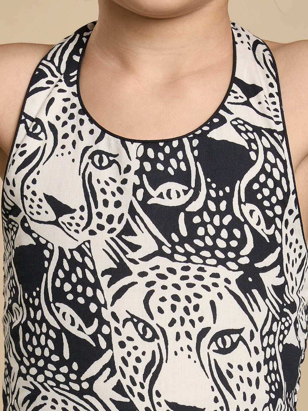 Roar at the Door Girls Brown and Black Printed Jumpsuit with Hairband