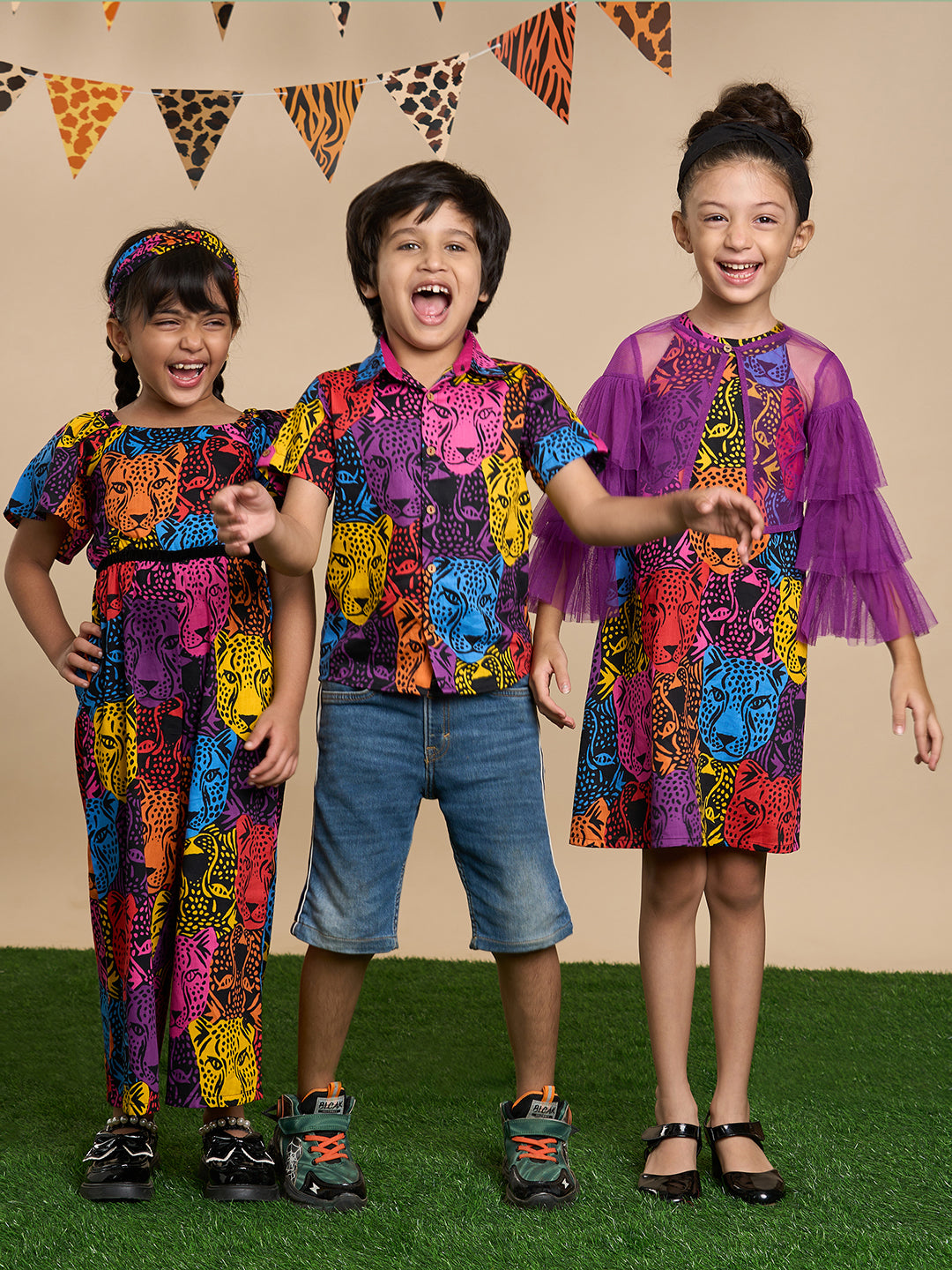 Roar at the Door Girls Multi Color Stylish Jumpsuit with Hairband