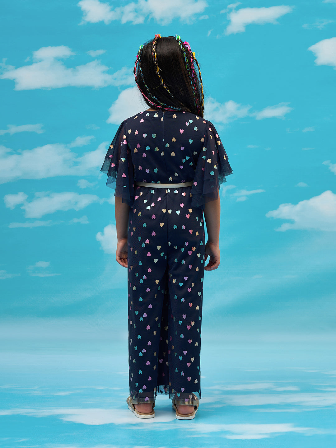 Rainbow Girls Multi Color Heart Print Party Jumpsuit