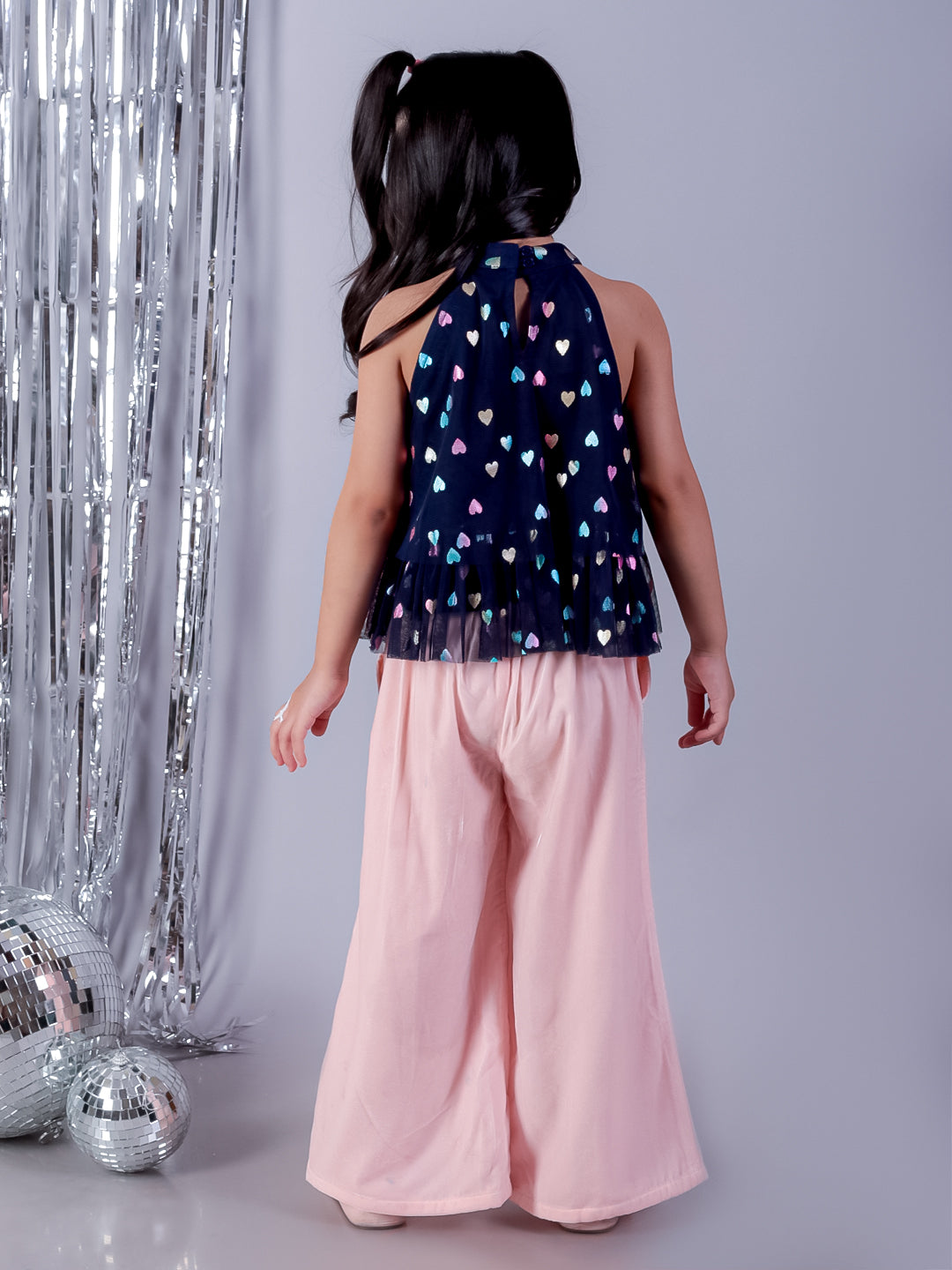 Glam Up Girls Multi Color Heart Print Party Top