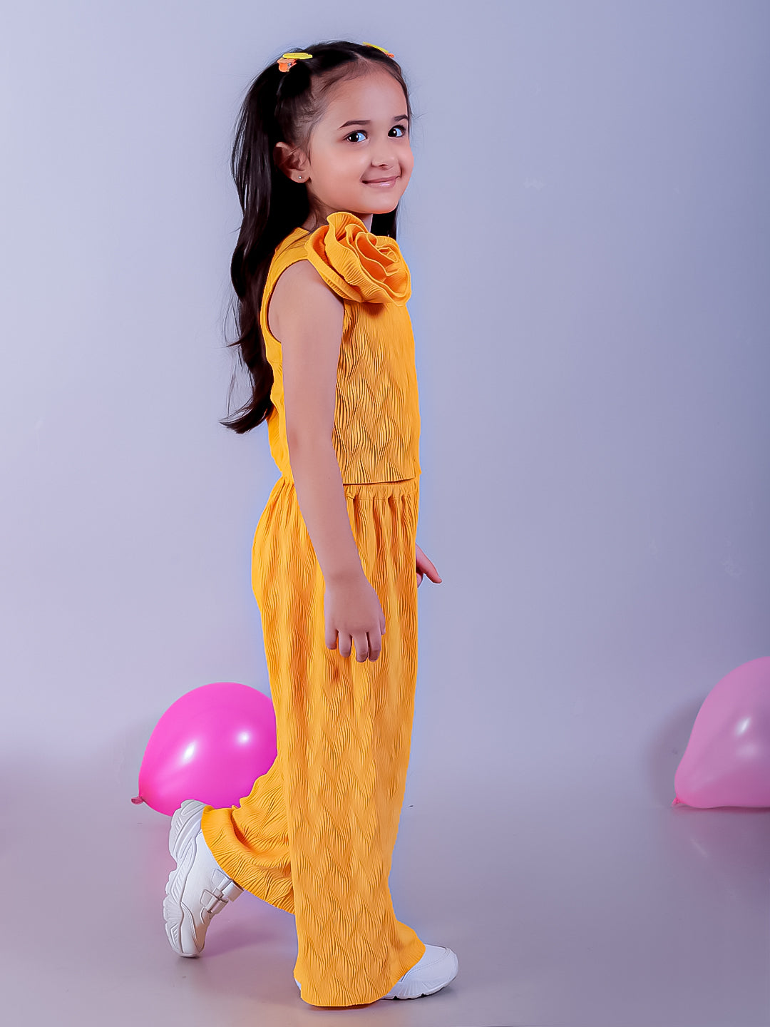 Glam Up Girls Yellow Stylish Top with Pant Party Co-ordinate Set