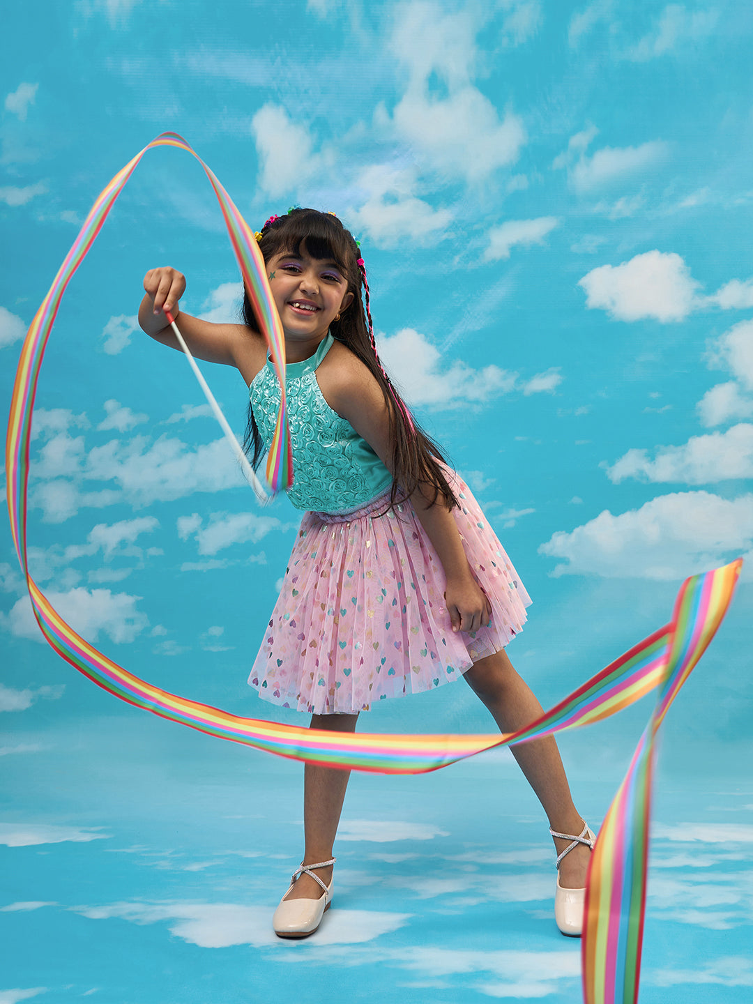 Rainbow Girls Blue Top with Pink Skirt Party Co-ordinate Set