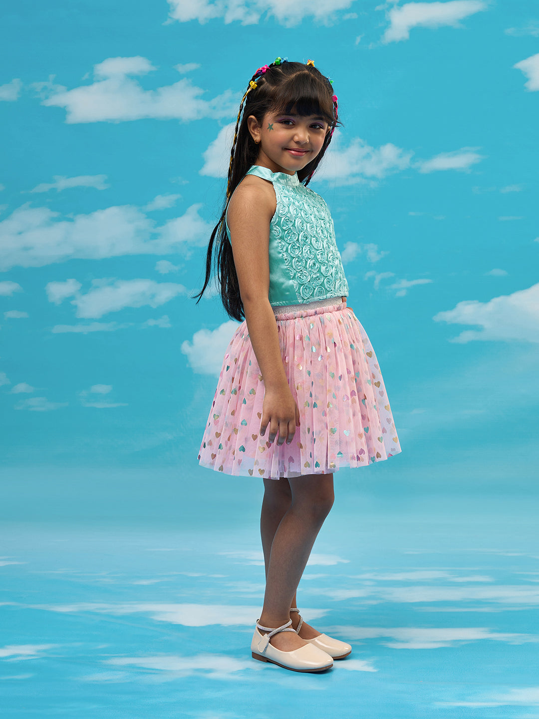 Rainbow Girls Blue Top with Pink Skirt Party Co-ordinate Set
