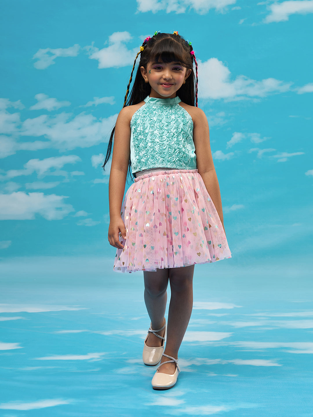 Rainbow Girls Blue Top with Pink Skirt Party Co-ordinate Set