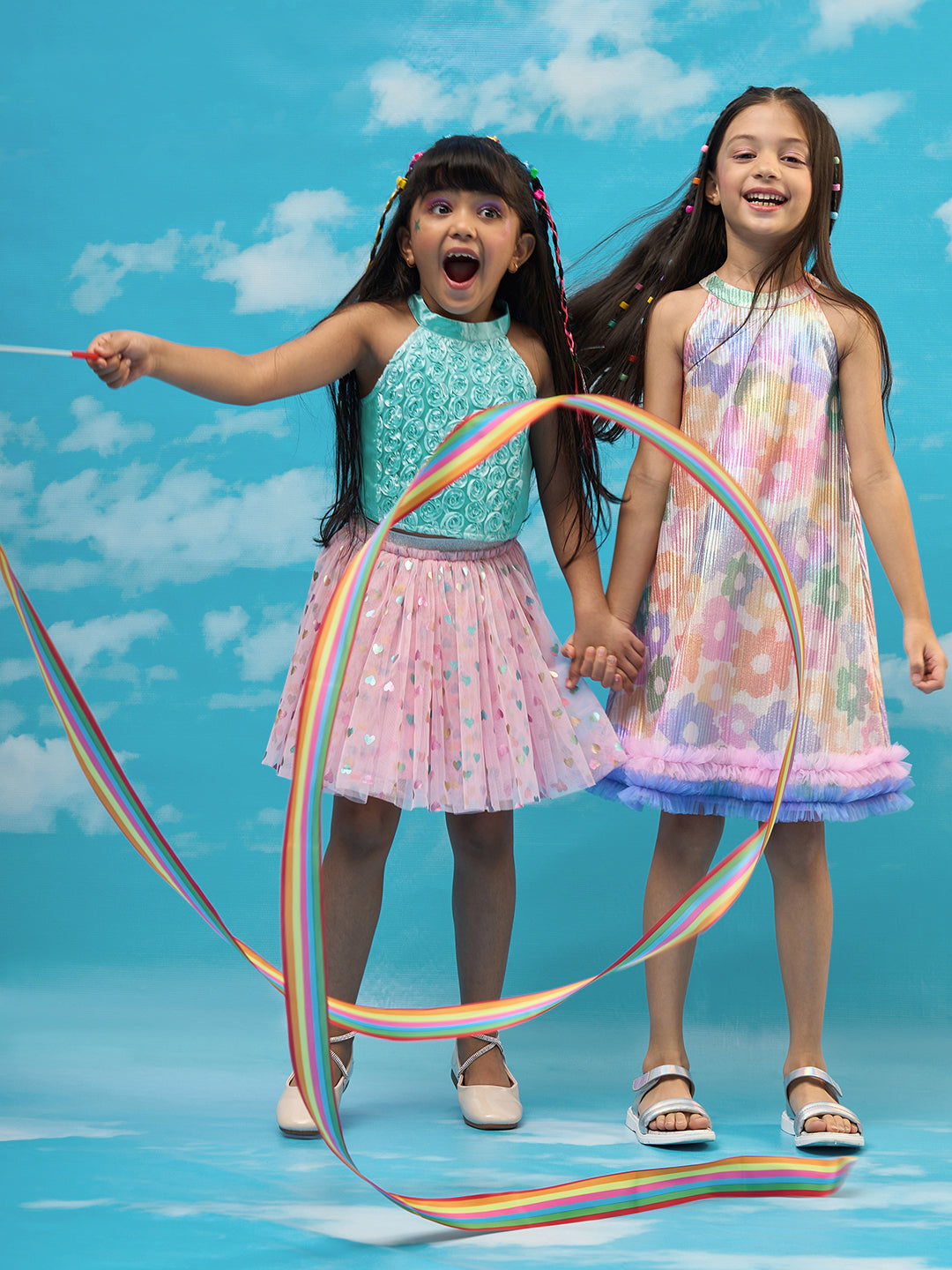 Rainbow Girls Blue Top with Pink Skirt Party Co-ordinate Set