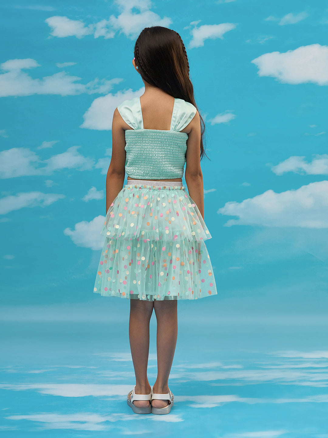 Rainbow Girls Green Stylish Top with Skirt Party Co-ordinate Set