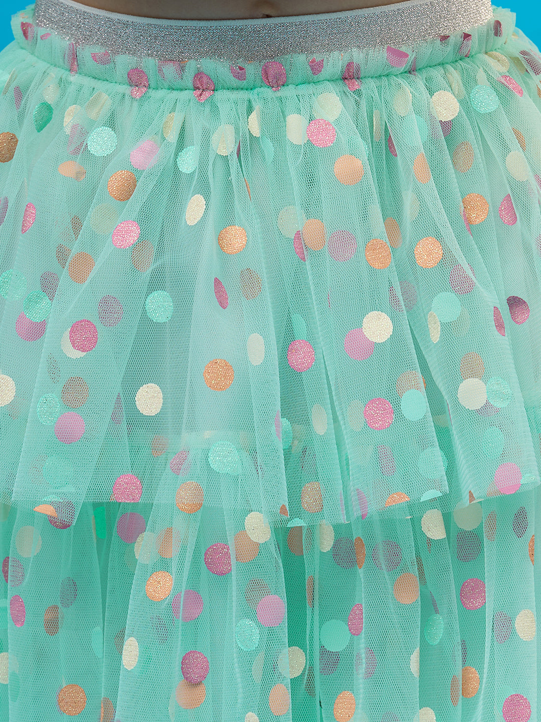 Rainbow Girls Green Stylish Top with Skirt Party Co-ordinate Set