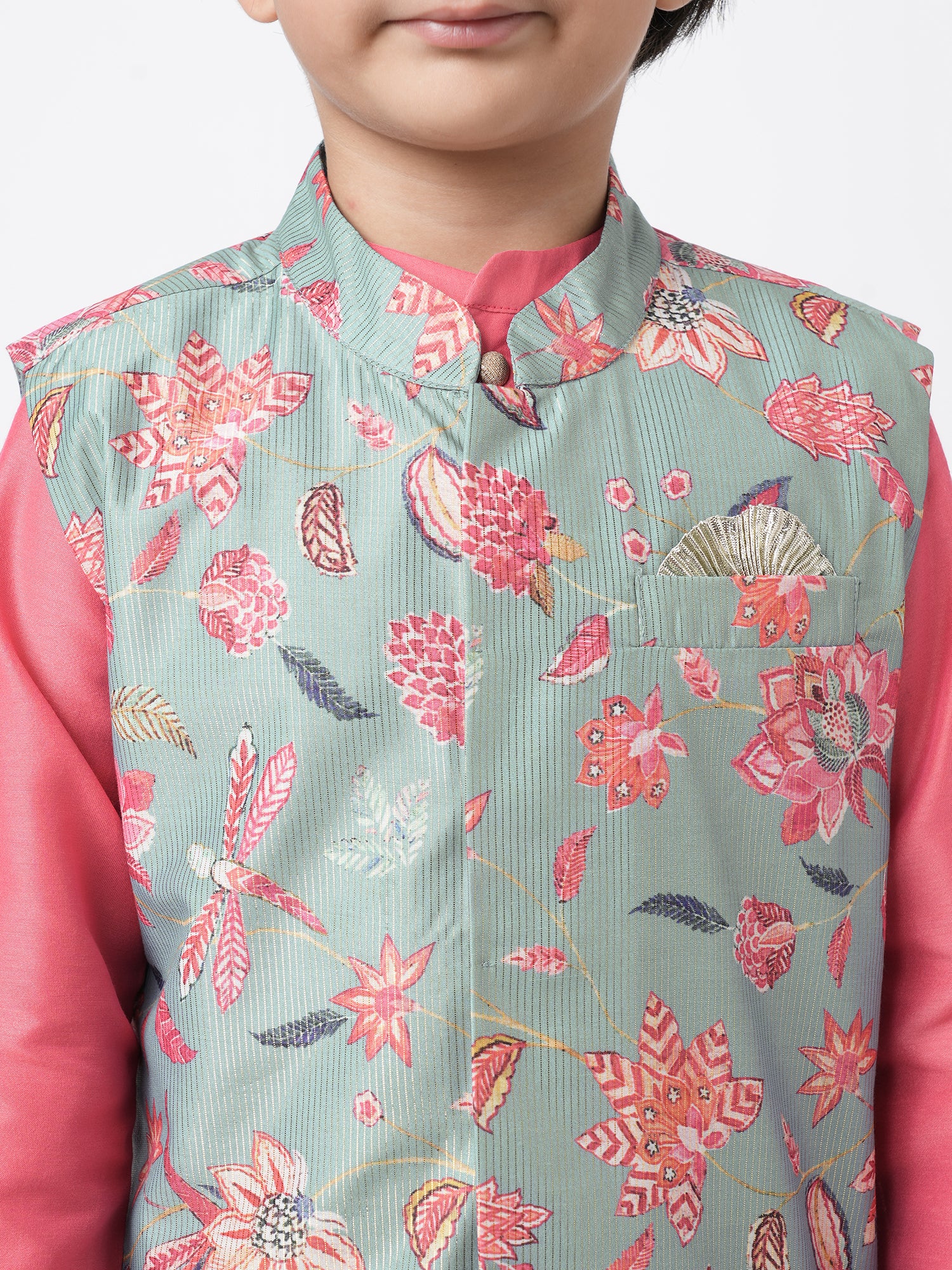 Golden Weaves Pink Kurta with Pant and Jacket set