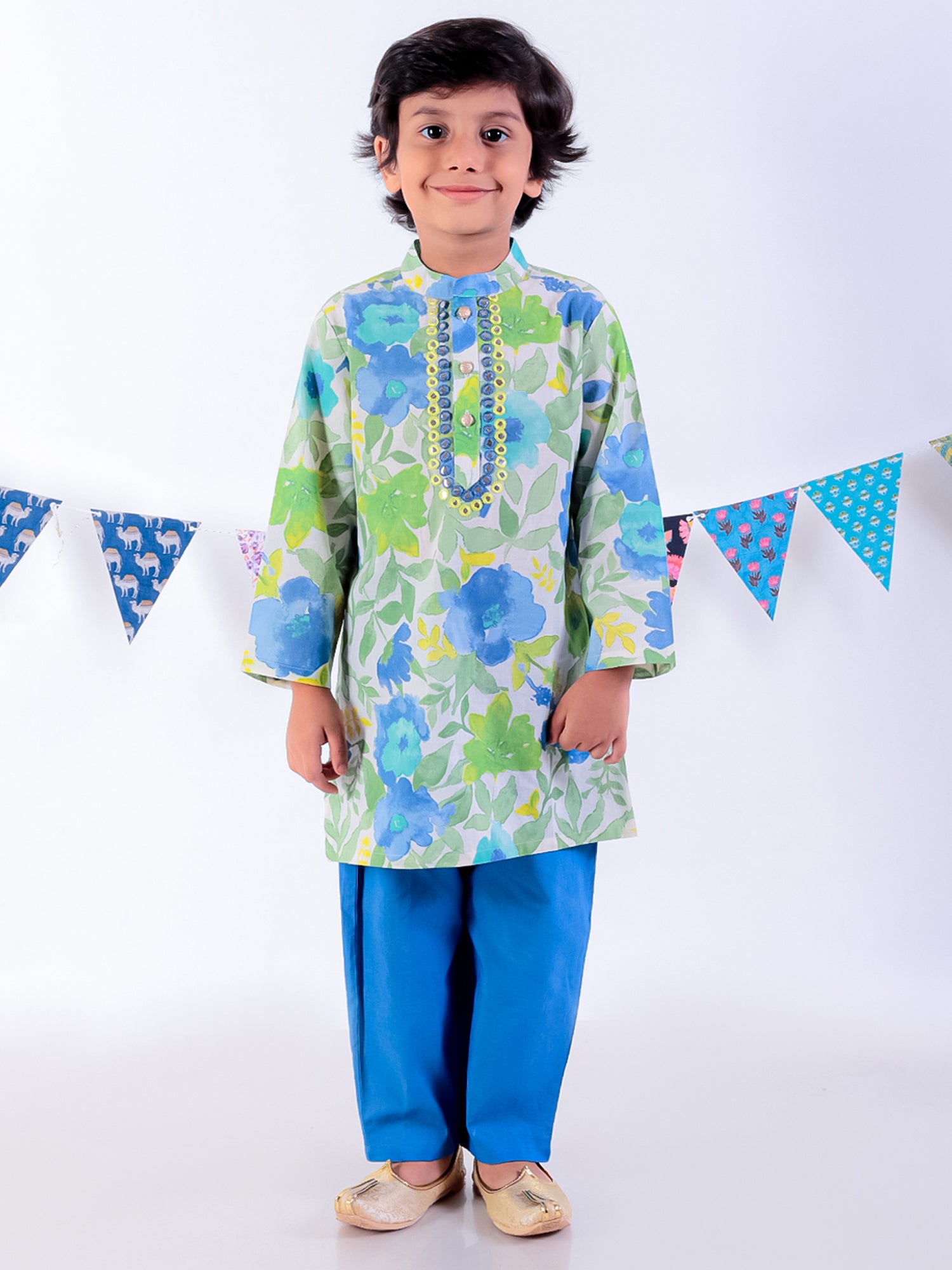 Jaipur Boys Green Kurta and Pyjama Ethnic Set