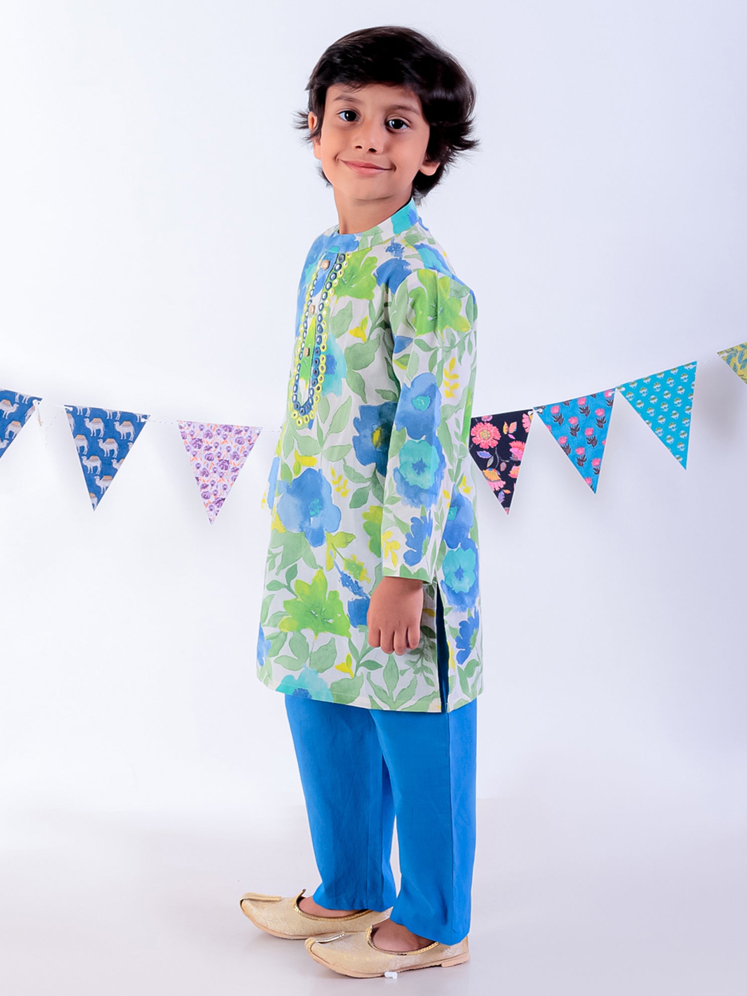 Jaipur Boys Green Kurta and Pyjama Ethnic Set