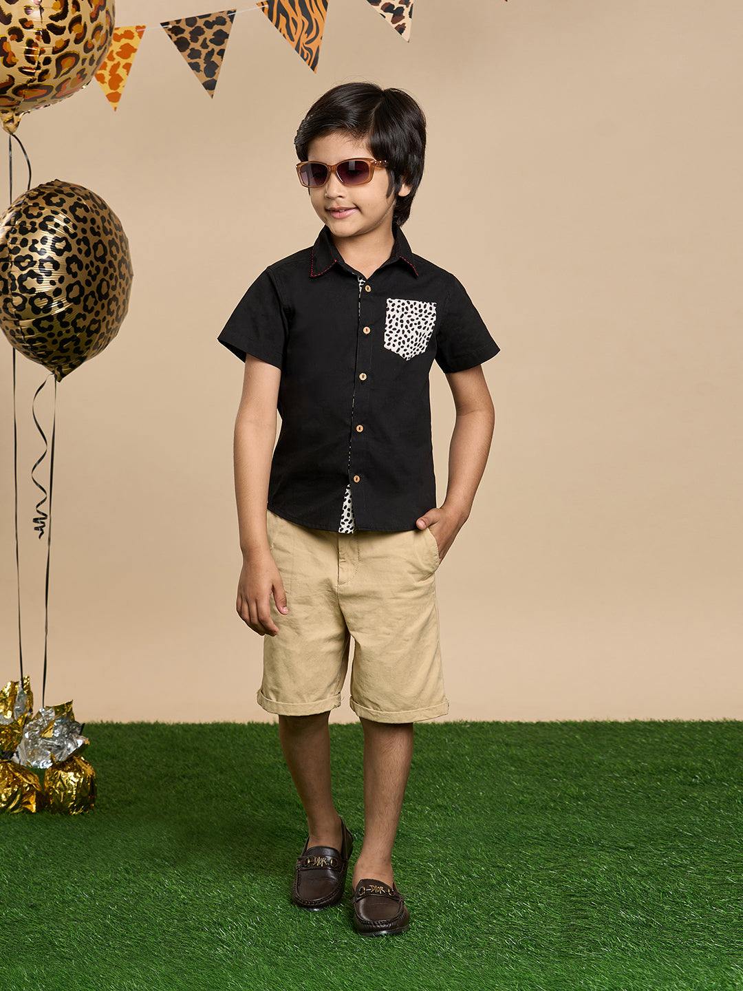 Roar at the Door Boys Black Printed Shirt