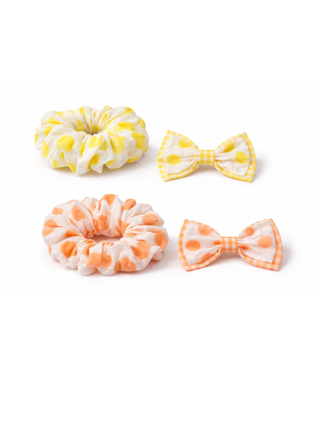 Lil Drama Set of 2 Polkadot Fabric Hair Scrunchies and 2 Bow - Multi