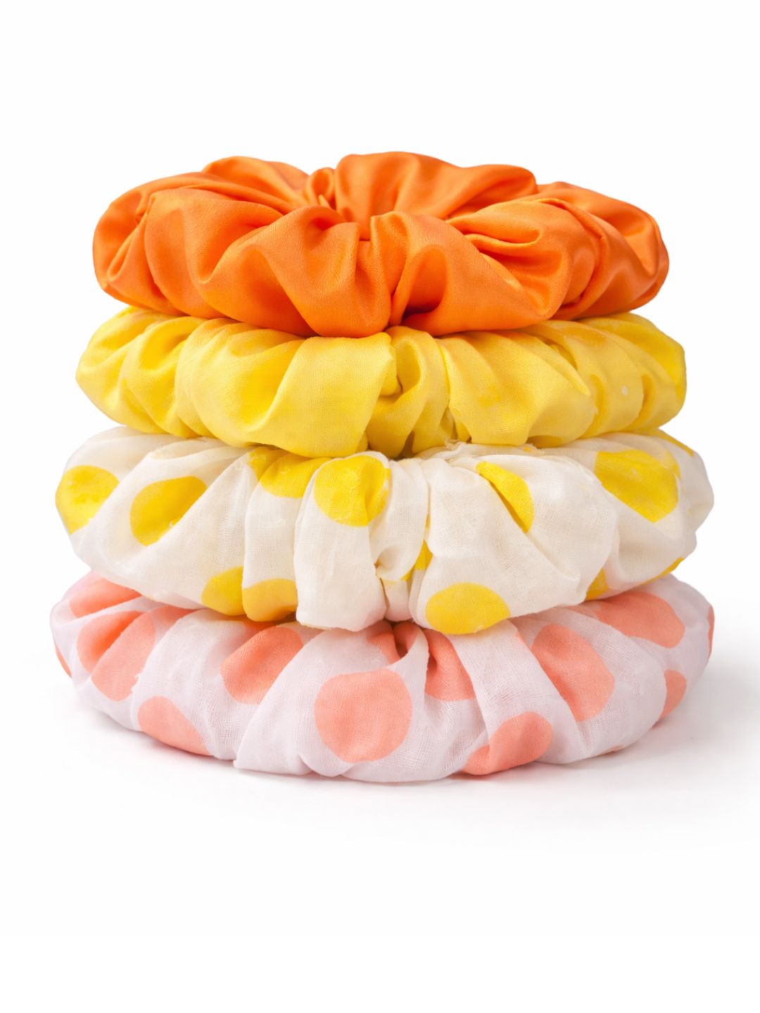 Lil Drama Set of 4 Polkadot & Solid Fabric Hair Scrunchies - Multi