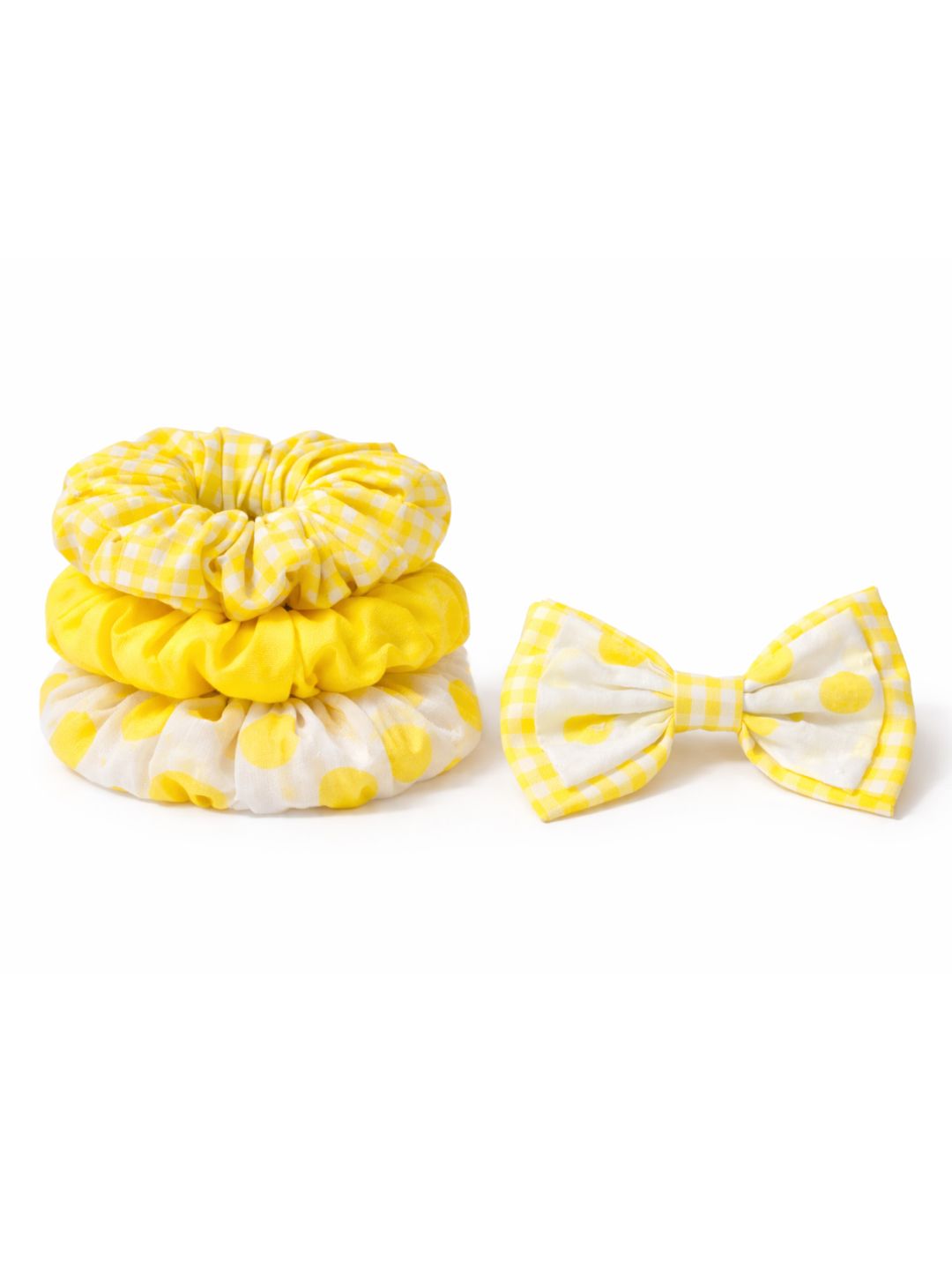 Lil Drama Set of 3 Cotton Fabric Hair Scrunchies & 1 Bow - Multi
