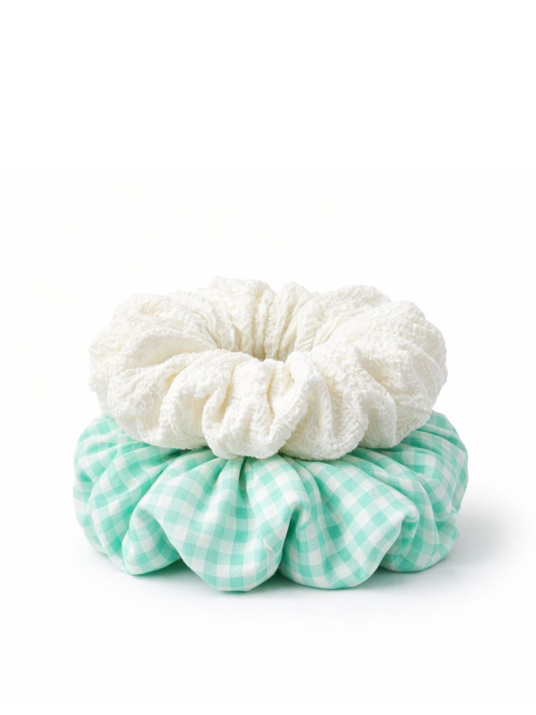 Lil Drama Set of 2 Checks Fabric Hair Scrunchies - Multi