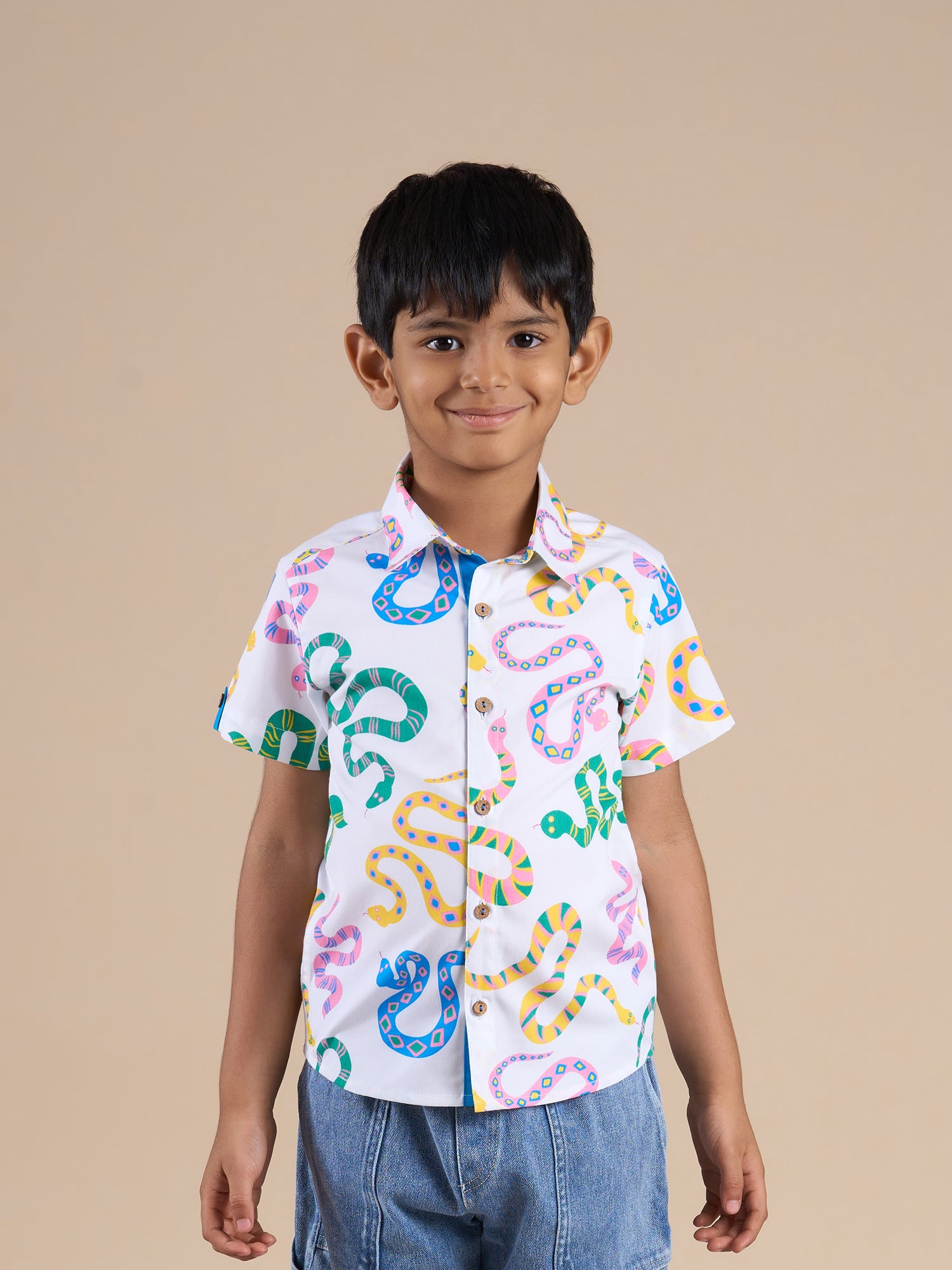 Board game inspired Boys Multi Color Snake Print Shirt