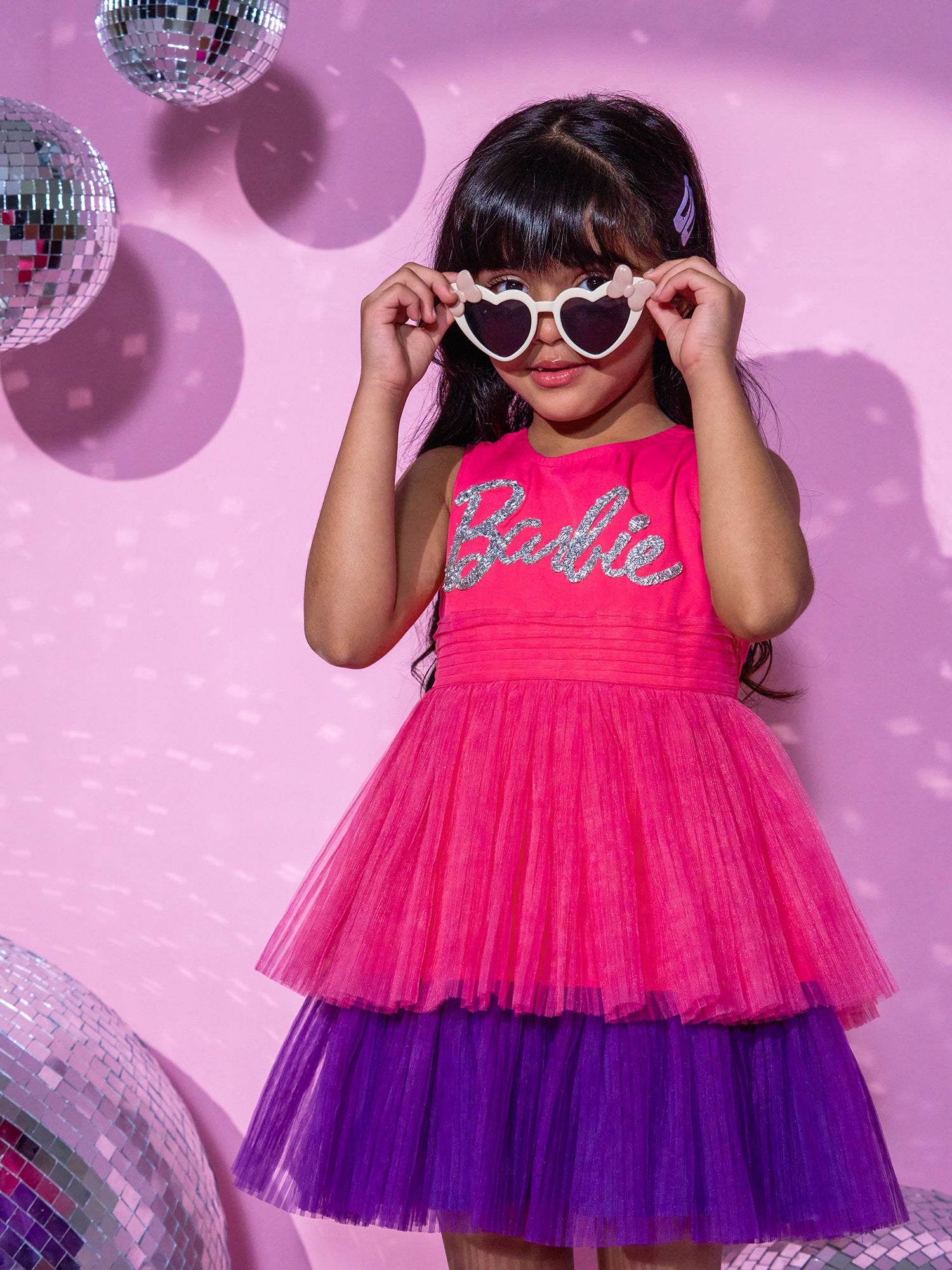 Girls Pink Layered Barbie Dress