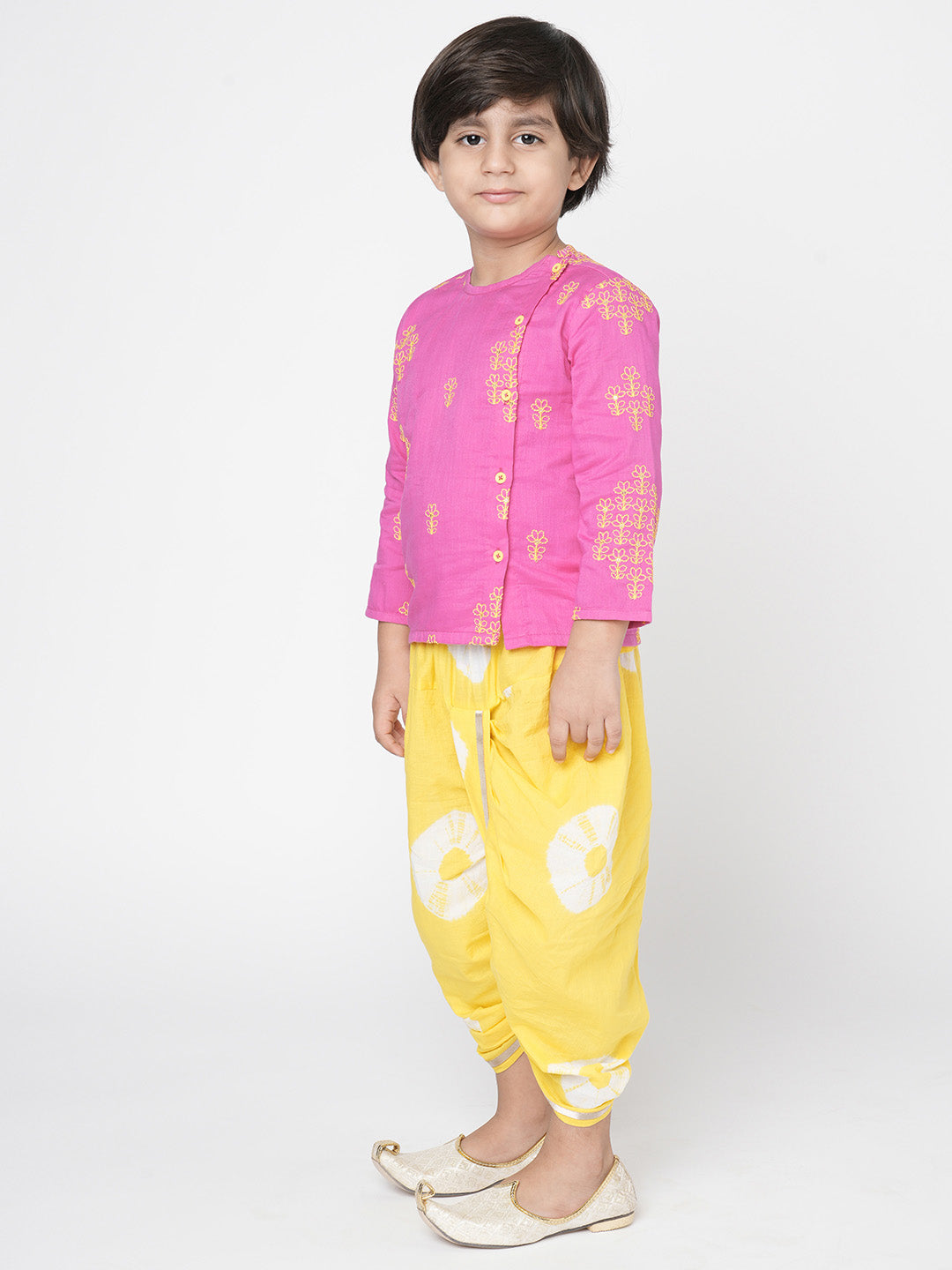 Marigold Magic Boys Pink Embroidered Kurta with Dhoti set