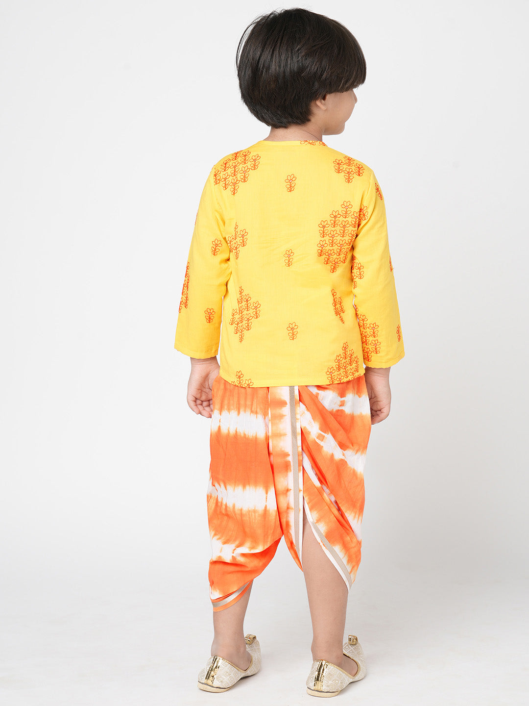 Marigold Magic Boys Yellow Embroidered Kurta with Dhoti set