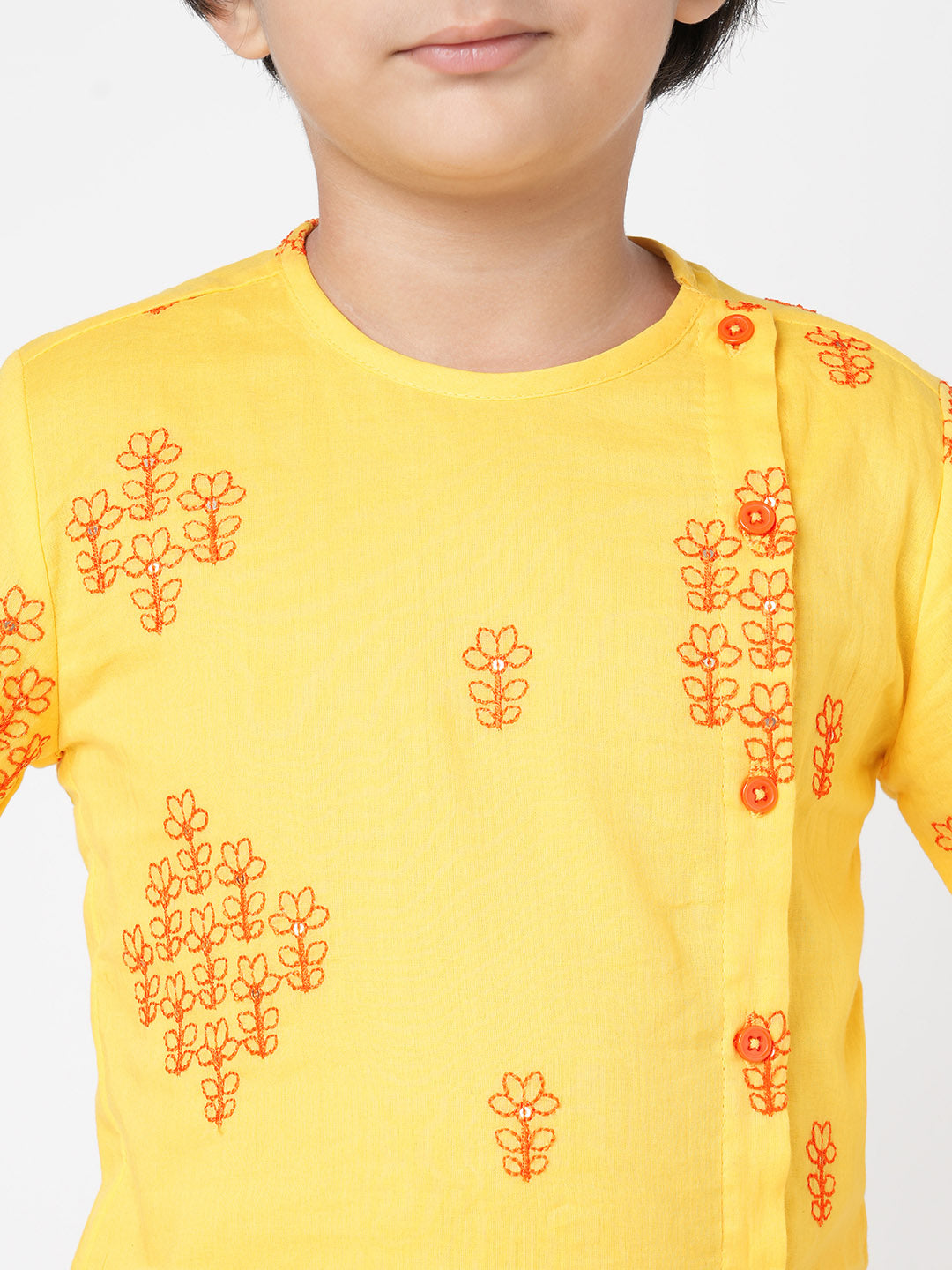 Marigold Magic Boys Yellow Embroidered Kurta with Dhoti set