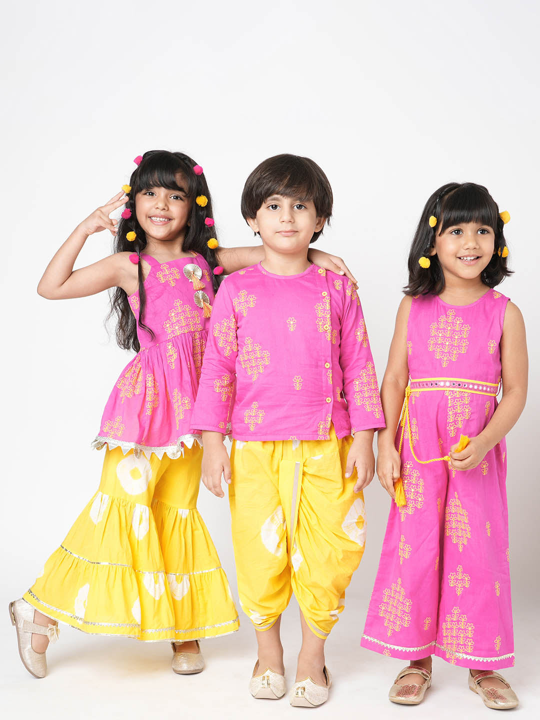 Marigold Magic Girls Pink Embroidered Kurta with Sharara set