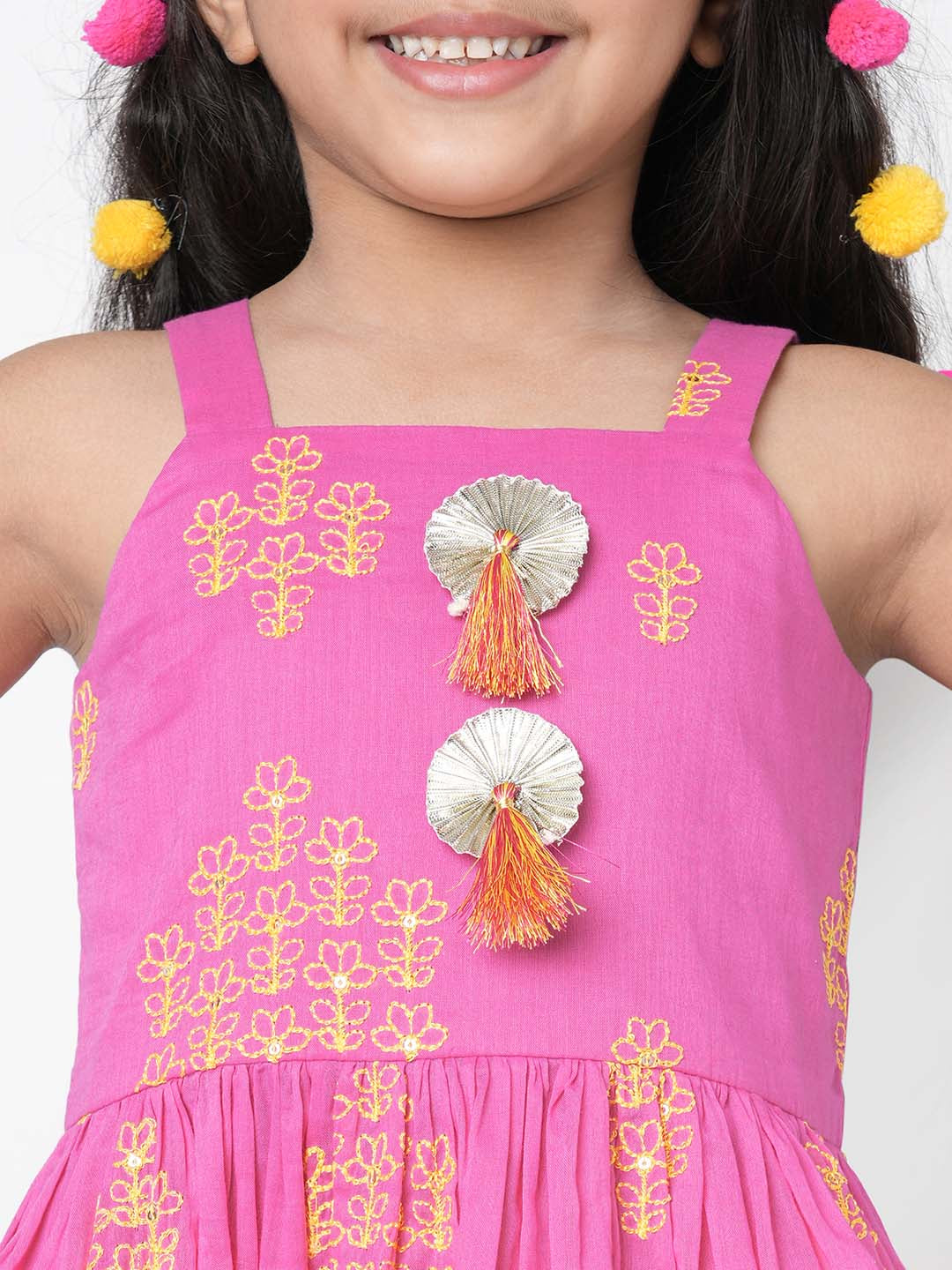Marigold Magic Girls Pink Embroidered Kurta with Sharara set