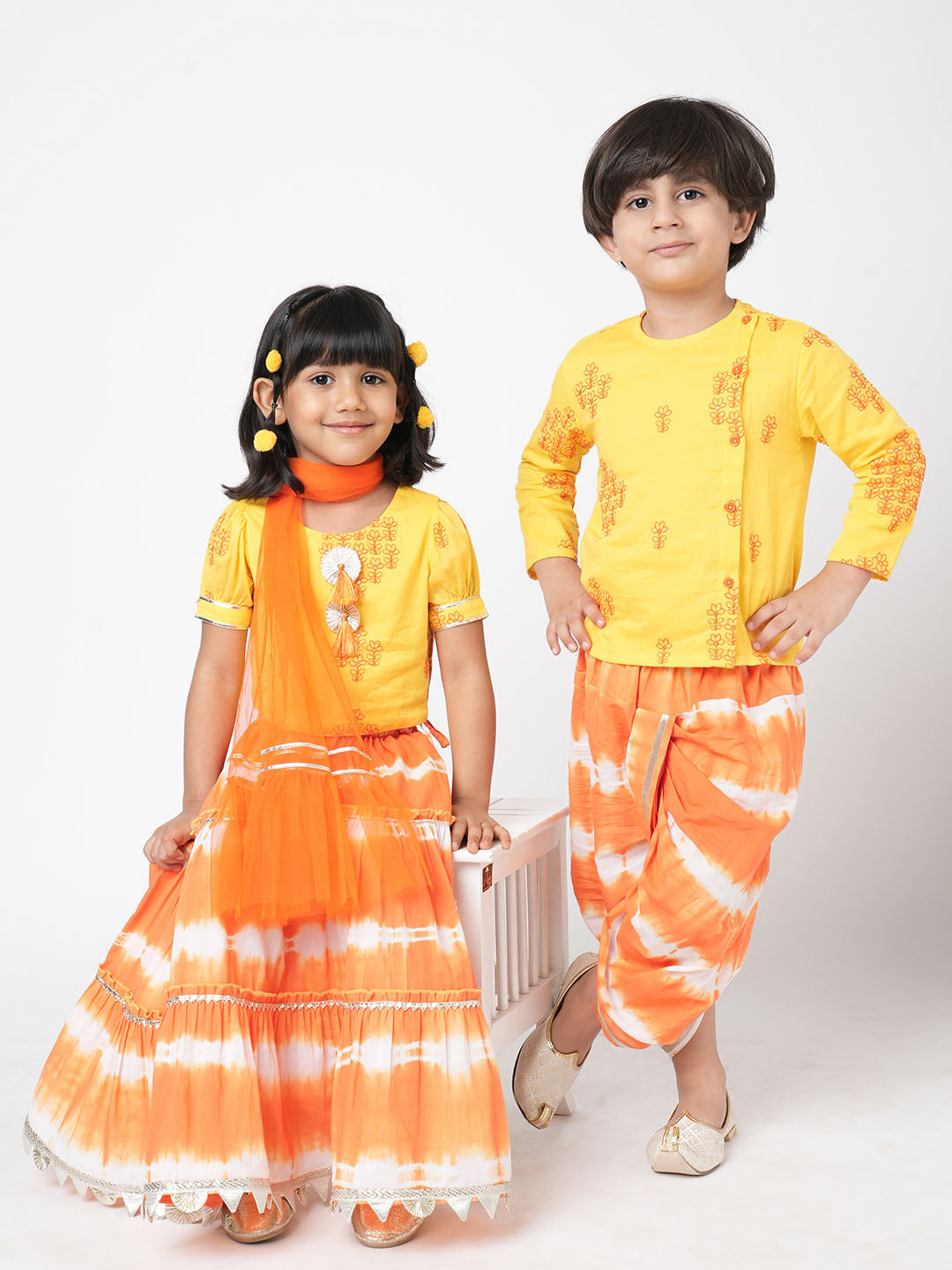 Marigold Magic Boys Yellow Embroidered Kurta with Dhoti set