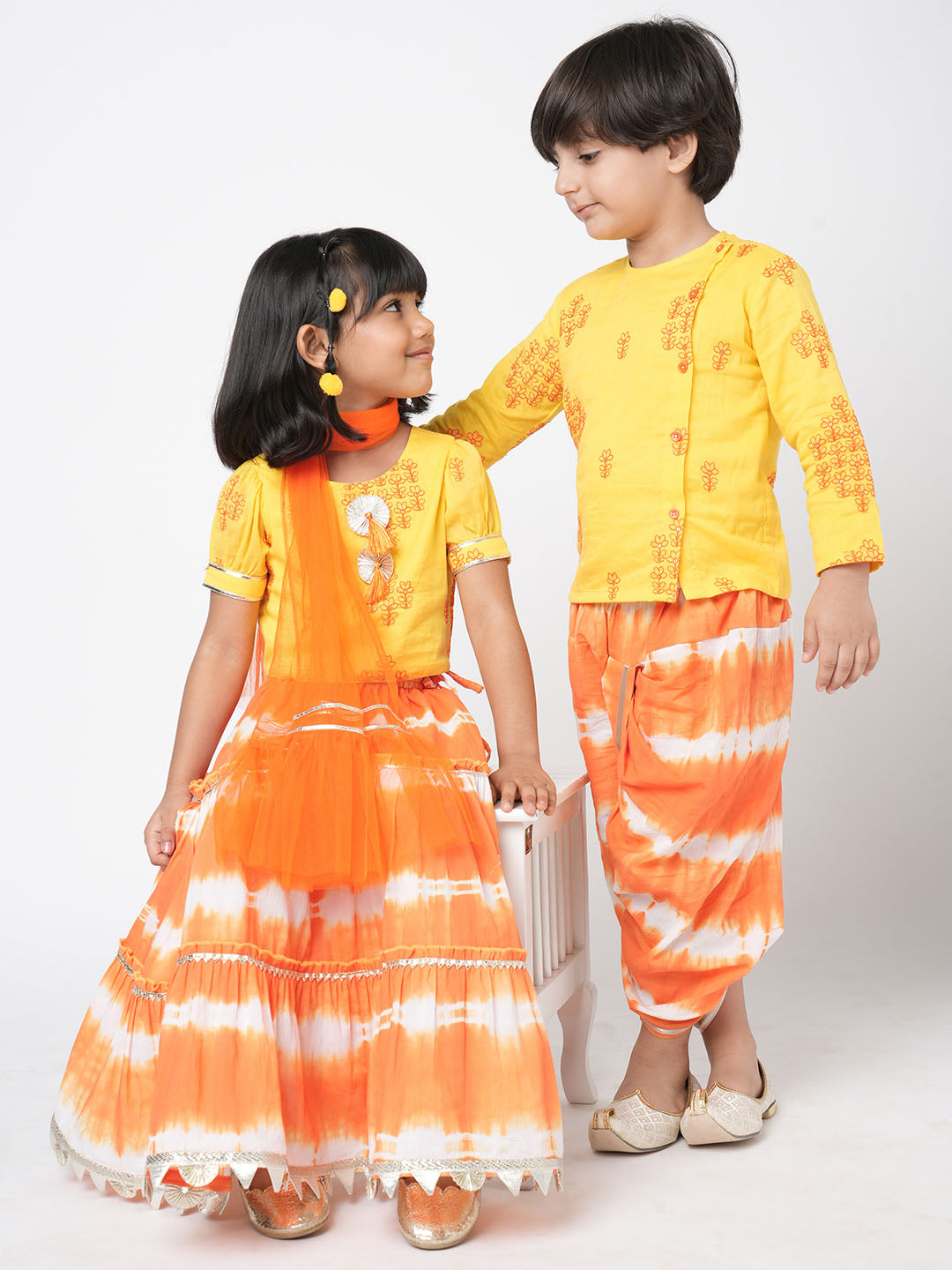 Marigold Magic Boys Yellow Embroidered Kurta with Dhoti set