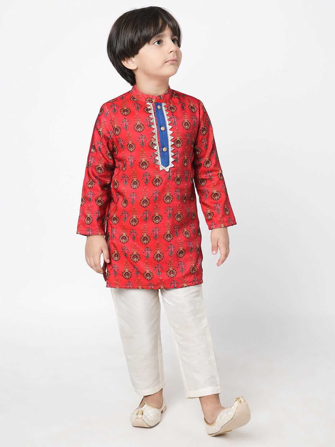 Ethnic Twist Boys Red print Kurta Pant set