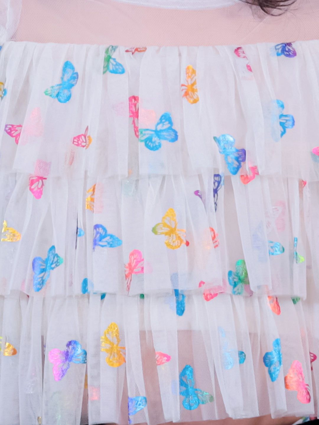 Glam Up Girls Shimmer White Butterfly Print Party Top