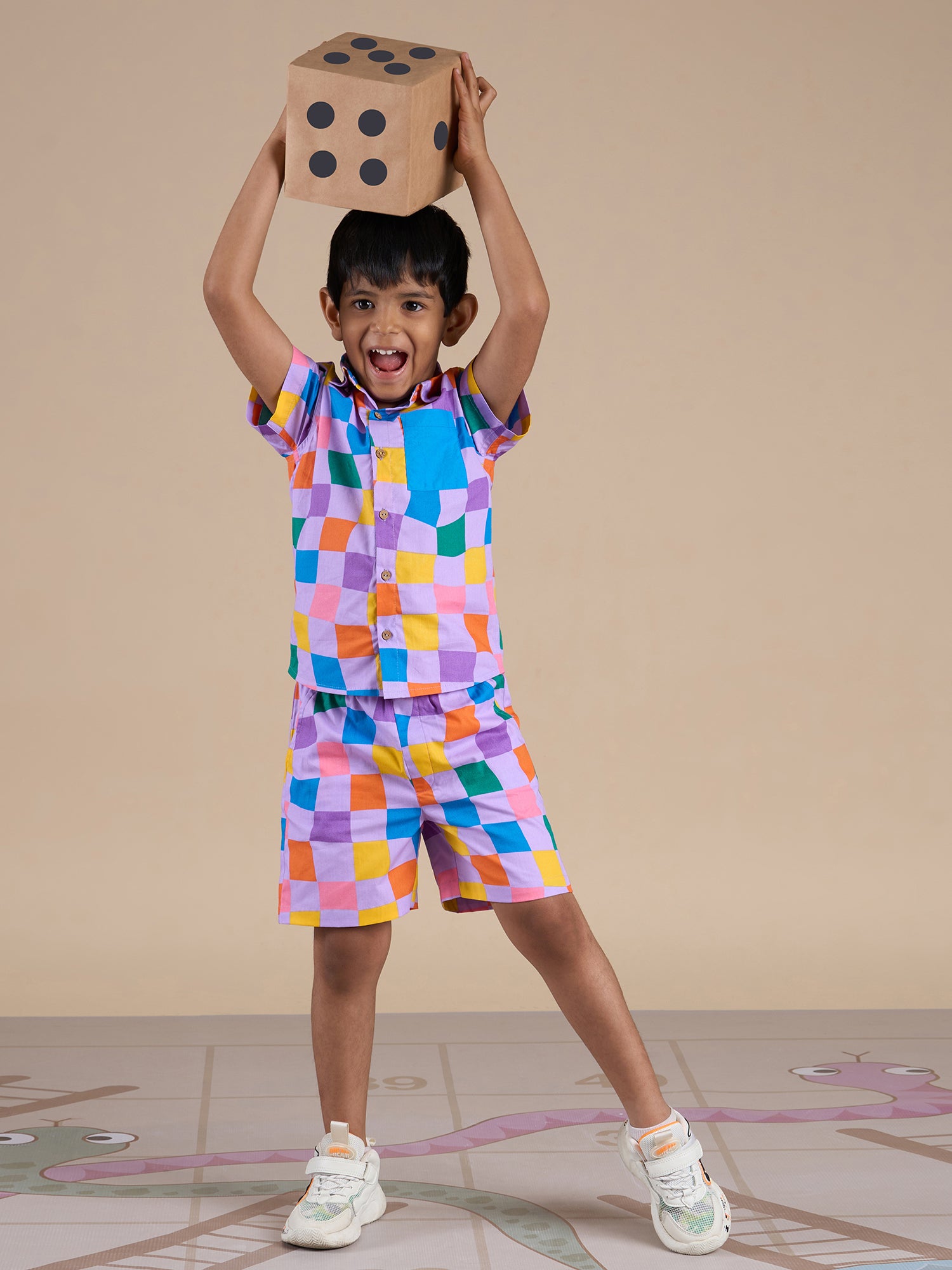 Board game inspired Boys Multi Color Rotary Print Shirt and Boxer Set