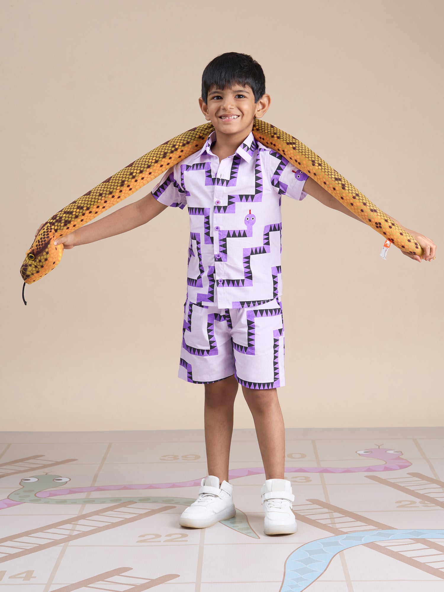 Board game inspired Boys Purple Table Print Shirt and Boxer Set